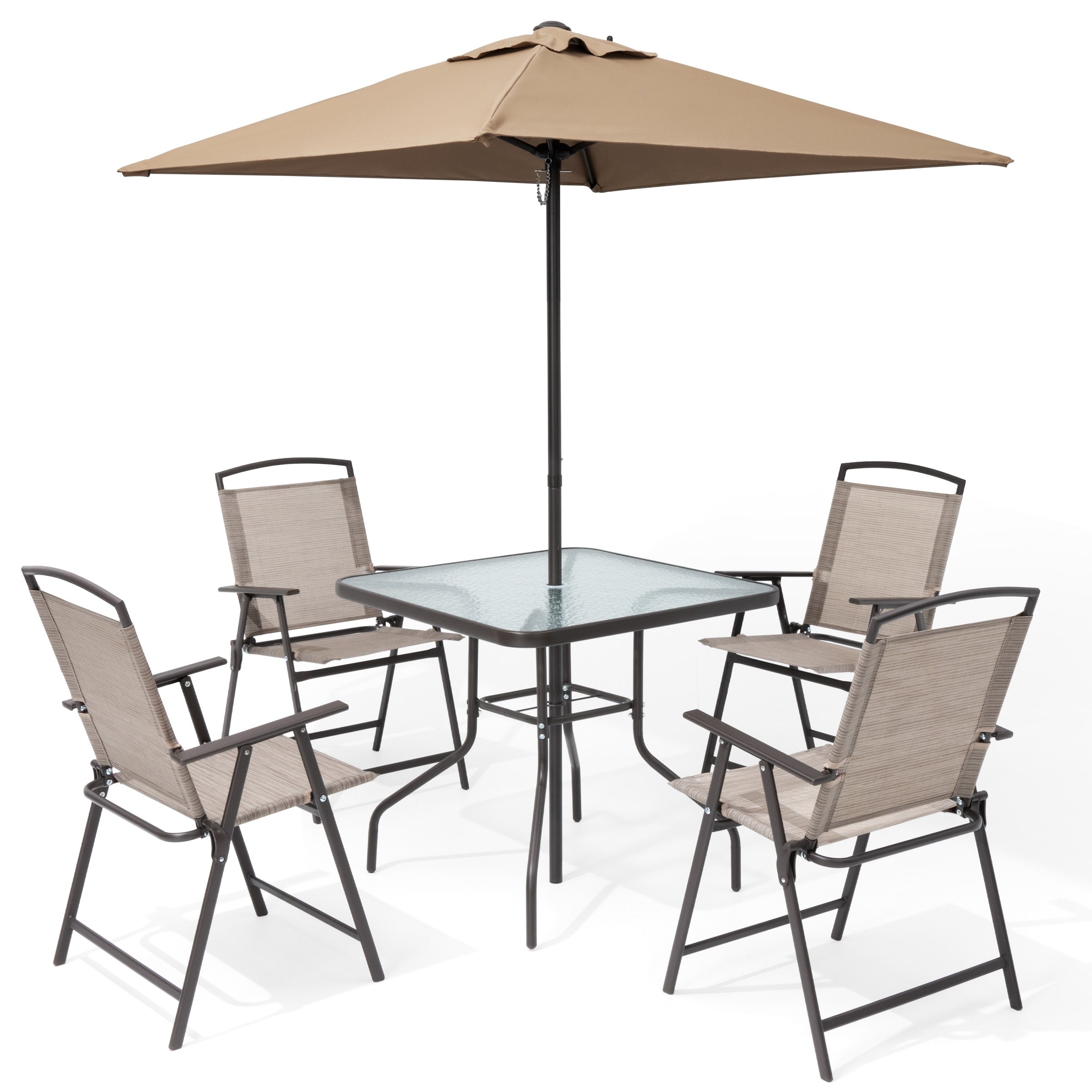 Pellebant 6 Piece Patio Set with Table, Umbrella and 4 Folding Chairs - 22.4Wx26.8Dx34.4H