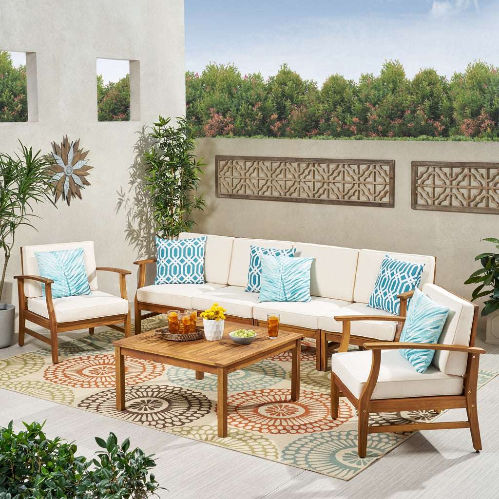 Perla Acacia Wood 7-piece Outdoor Chat Set by Christopher Knight Home