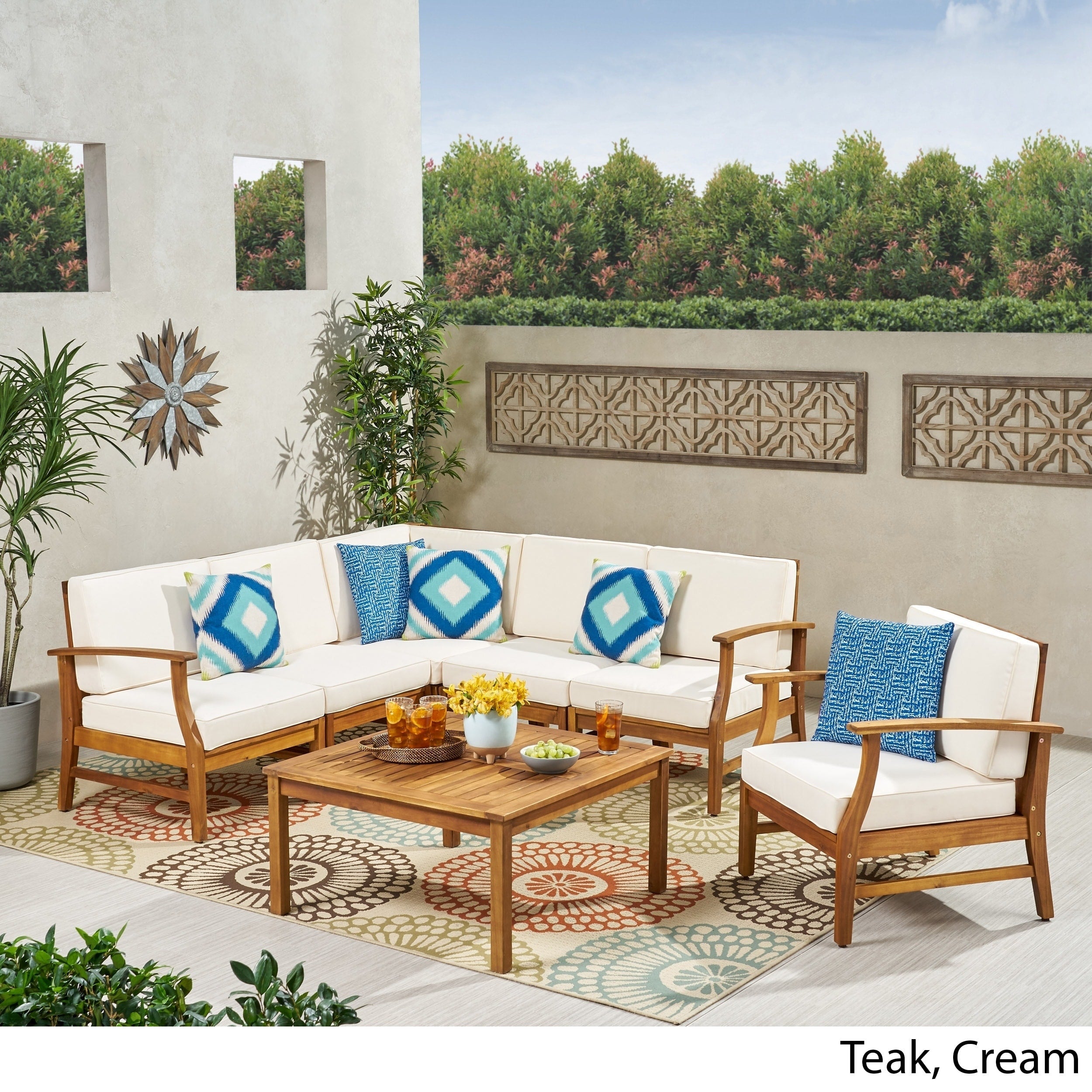 Perla Outdoor 7-piece Acacia Wood Sofa Set with Cushion by Christopher Knight Home
