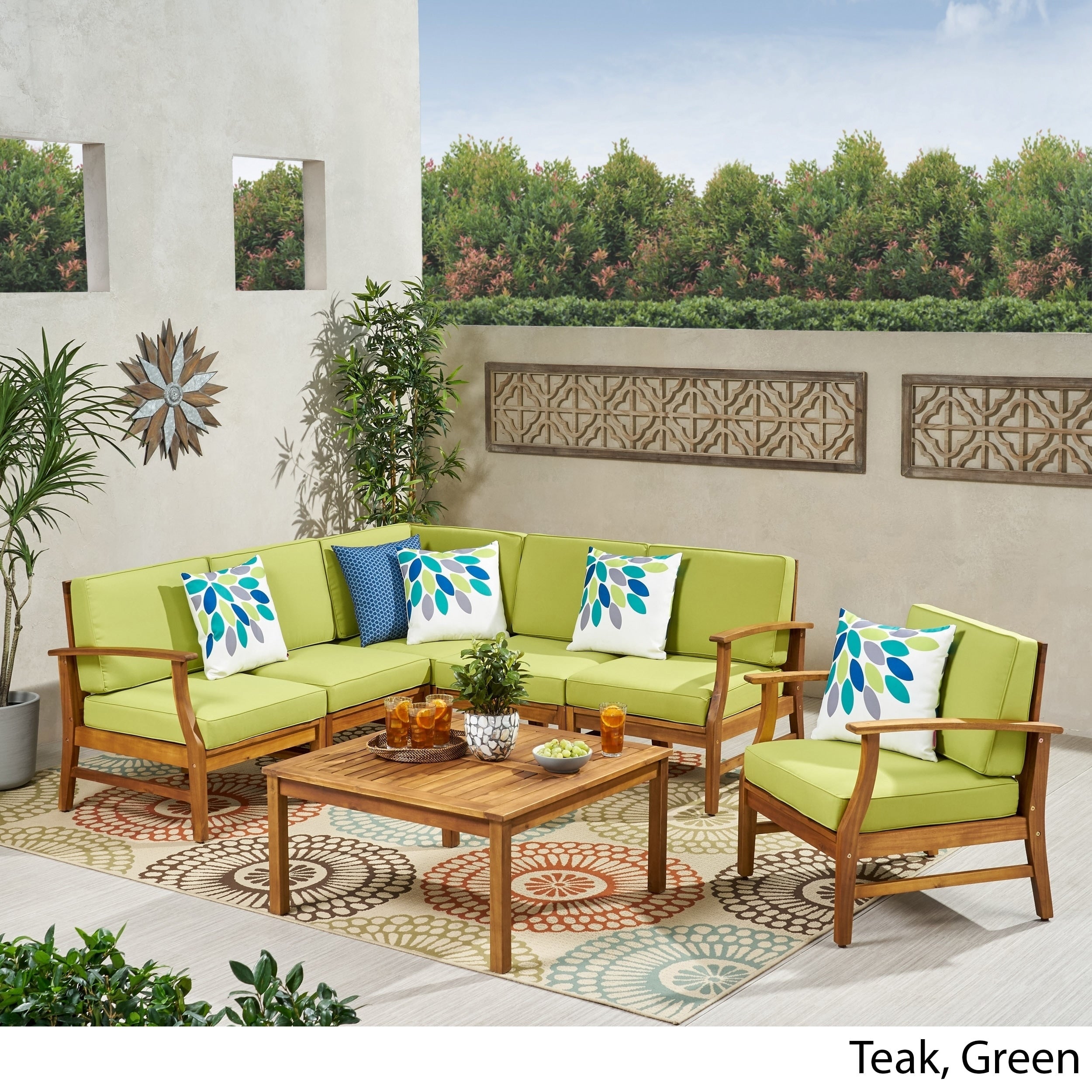 Perla Outdoor 7-piece Acacia Wood Sofa Set with Cushion by Christopher Knight Home