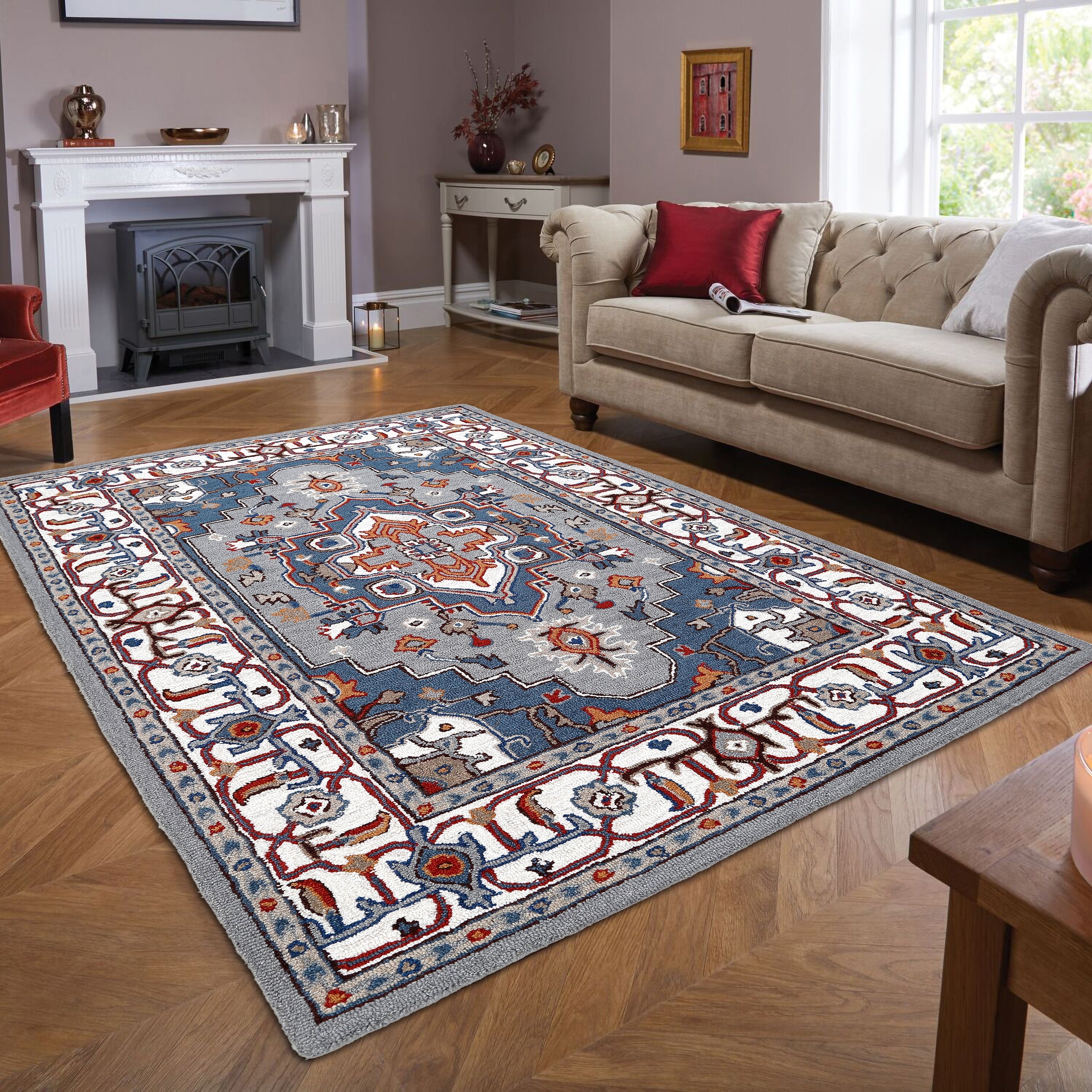 Tapis persan traditionnel en laine, fait main, motif floral George Towne Living