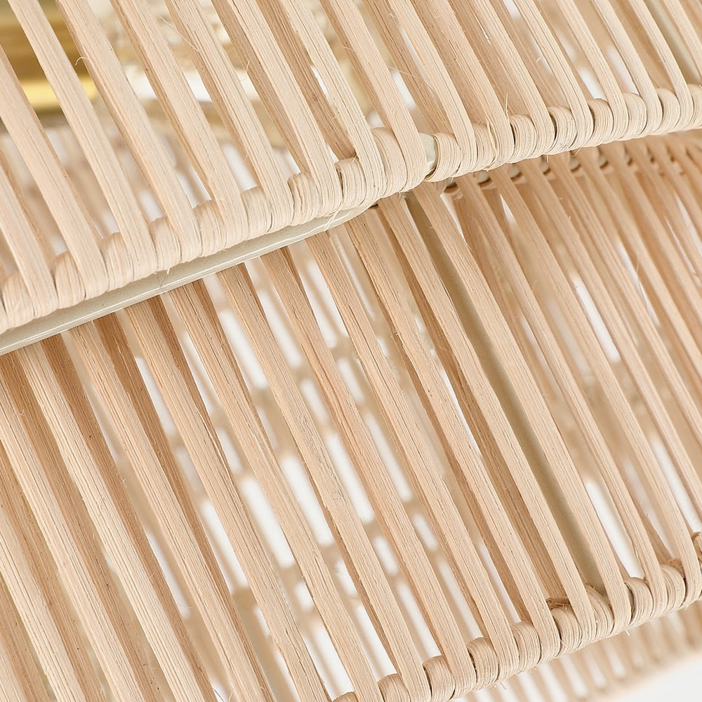 Lustre bohème moderne Piersan à 5 lumières avec abat-jour en rotin à plusieurs niveaux - 26 po de largeur