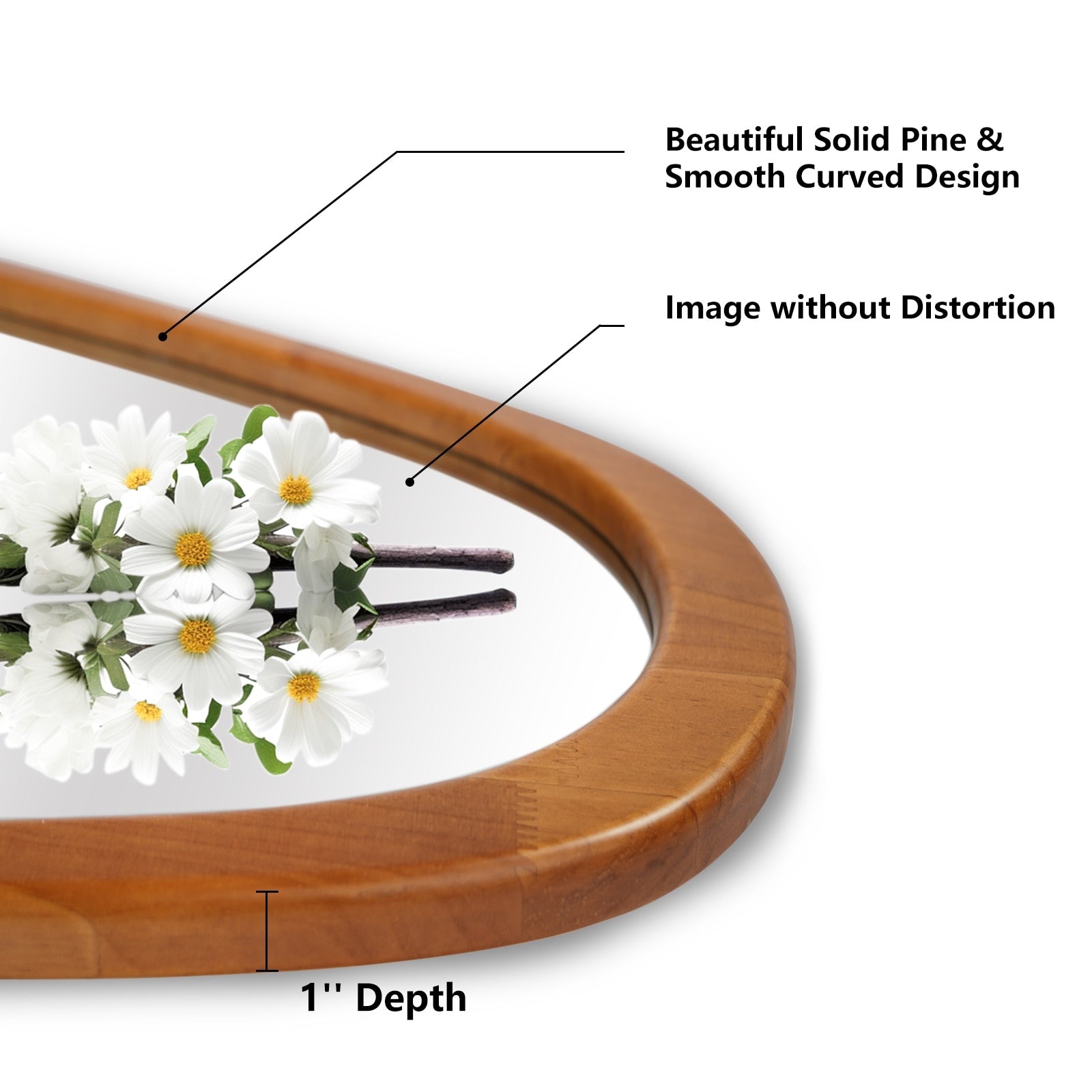 Miroir mural asymétrique en forme de pavé avec cadre en pin