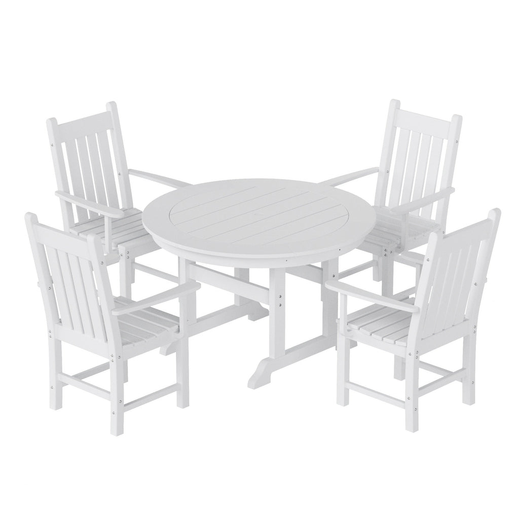 Polytrends Laguna Hdpe All Weather Outdoor Patio Dining Set with Round Table, Armchairs (5-Piece Set)