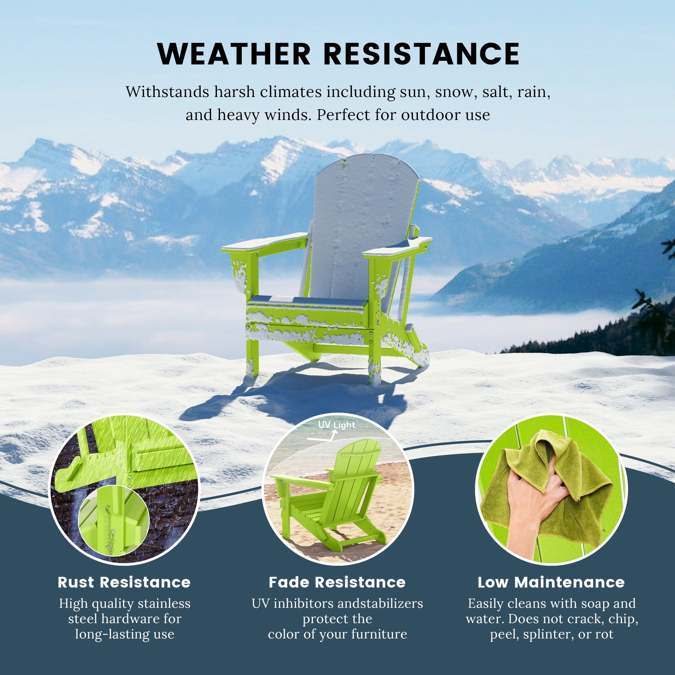 Chaise pliante Adirondack Polytrends Laguna résistante à la décoloration et aux intempéries pour patio extérieur