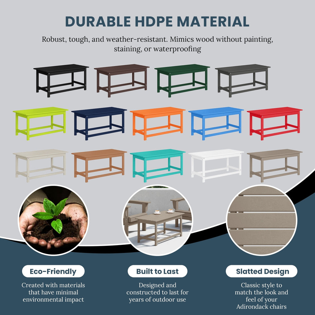 Polytrends Laguna Hdpe All Weather Outdoor Patio Rectangular Coffee Table