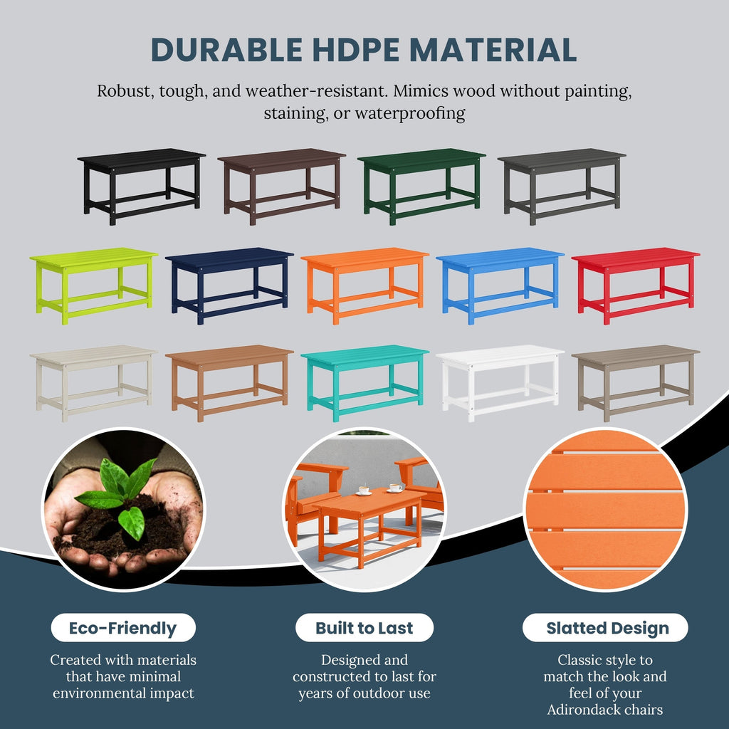 Polytrends Laguna Hdpe All Weather Outdoor Patio Rectangular Coffee Table