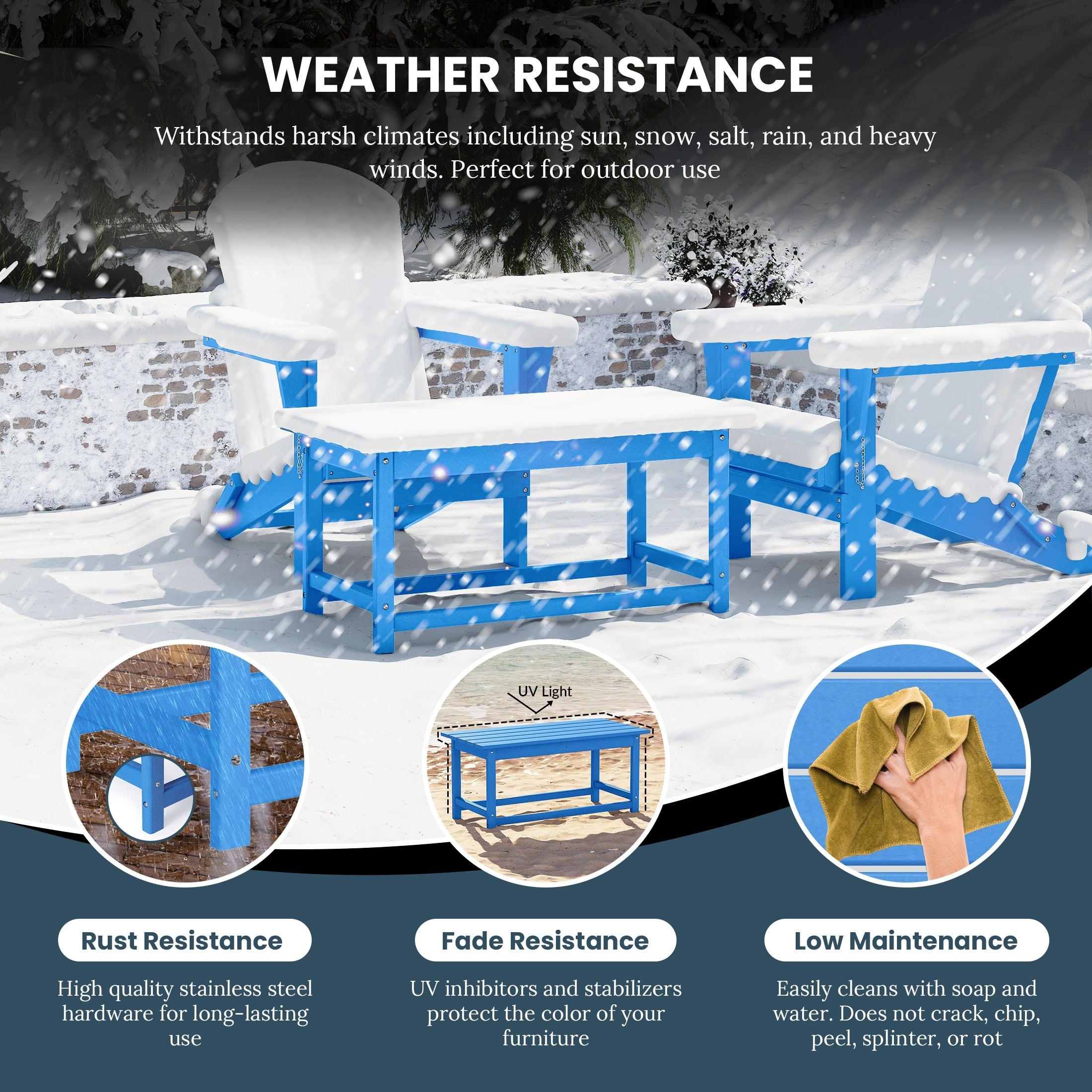 Polytrends Laguna Hdpe All Weather Outdoor Patio Rectangular Coffee Table