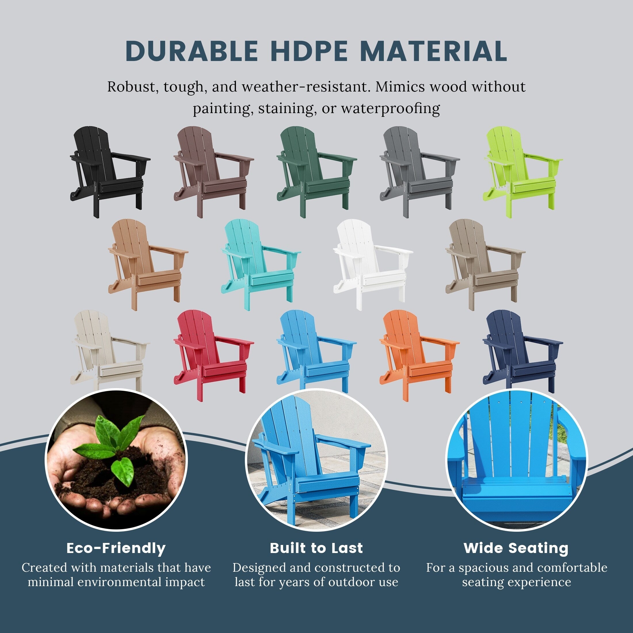 Chaises pliantes Adirondack Polytrends Laguna résistantes aux intempéries (lot de 2)