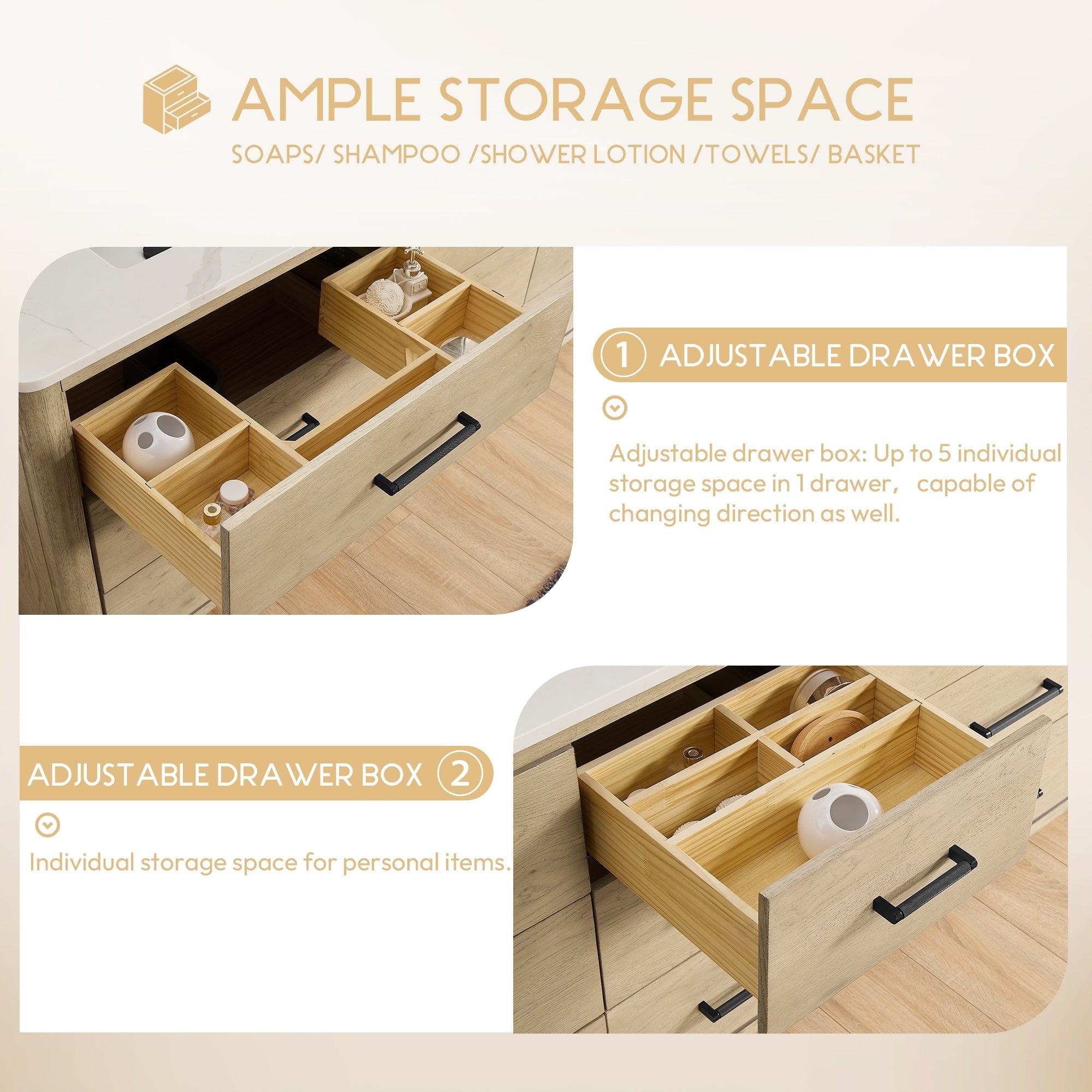 Meuble-lavabo Porto avec dessus en quartz blanc sans miroir