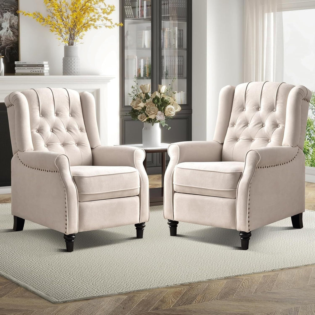 Pushback Recliner Chair, Fabric Armchair Push Back Recliner with Rivet Decoration, Single Sofa Accent Chair