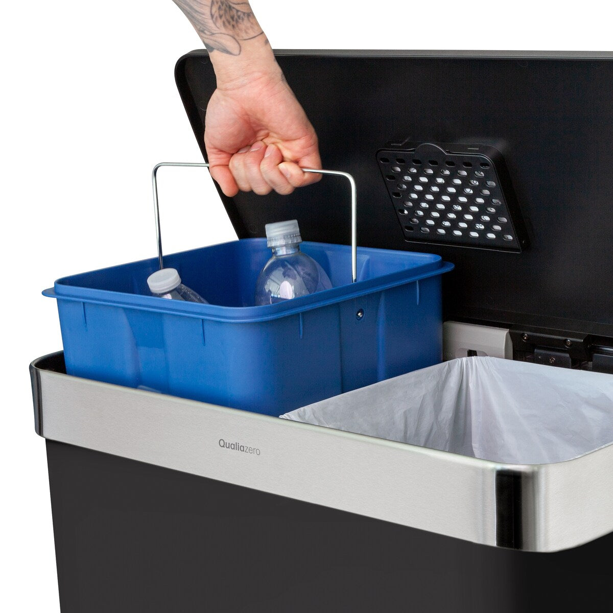 Poubelle de recyclage rectangulaire Qualiazero 16 gal (unité double 8 gal) - Acier inoxydable