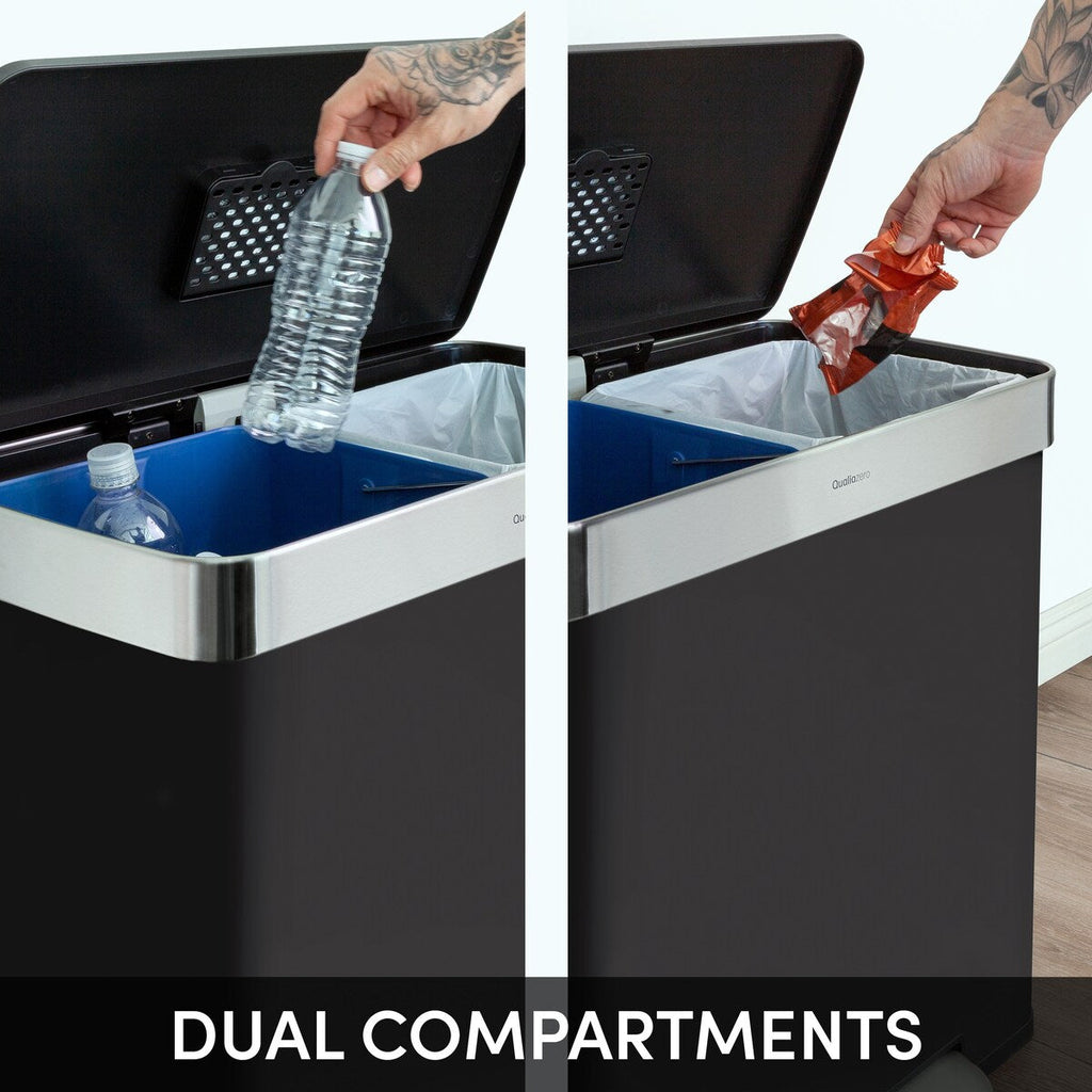 Poubelle de recyclage rectangulaire Qualiazero 16 gal (unité double 8 gal) - Acier inoxydable