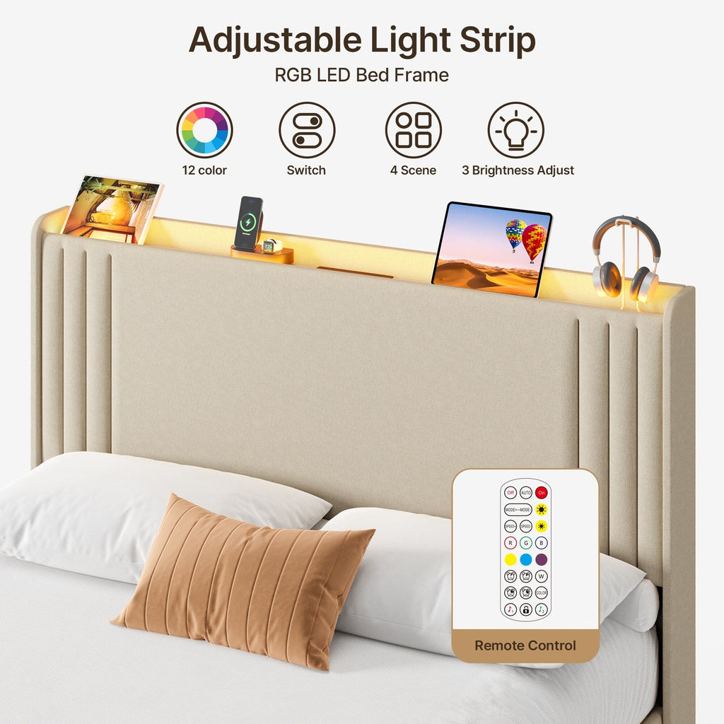 Lit Queen/Full rembourré à canaux verticaux avec tête de lit à oreilles