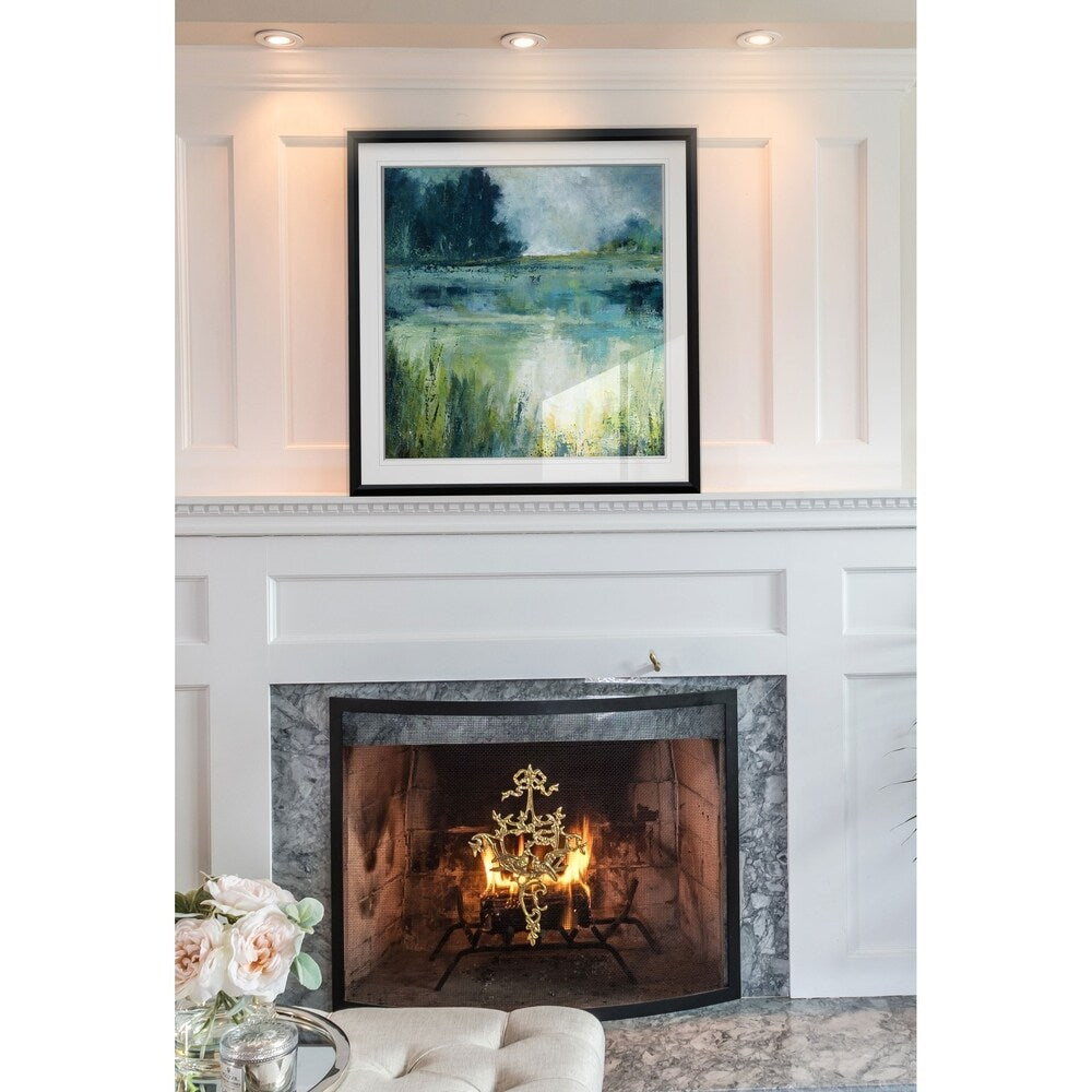 Reflections Edge -Custom Framed Print - blue, white, grey, yellow, green, silver, gold