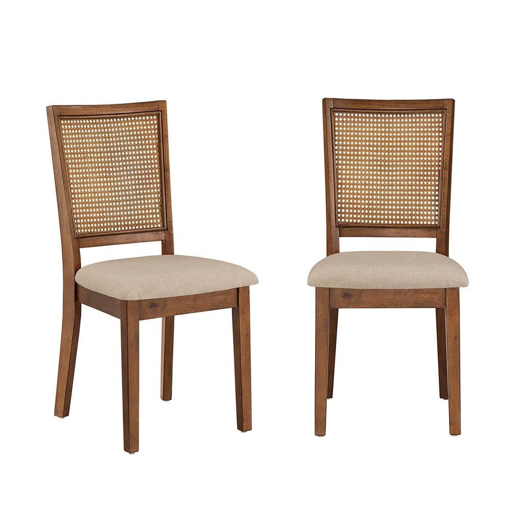 Chaises de salle à manger Ronda beiges avec dossier en rotin et lin (lot de 2)