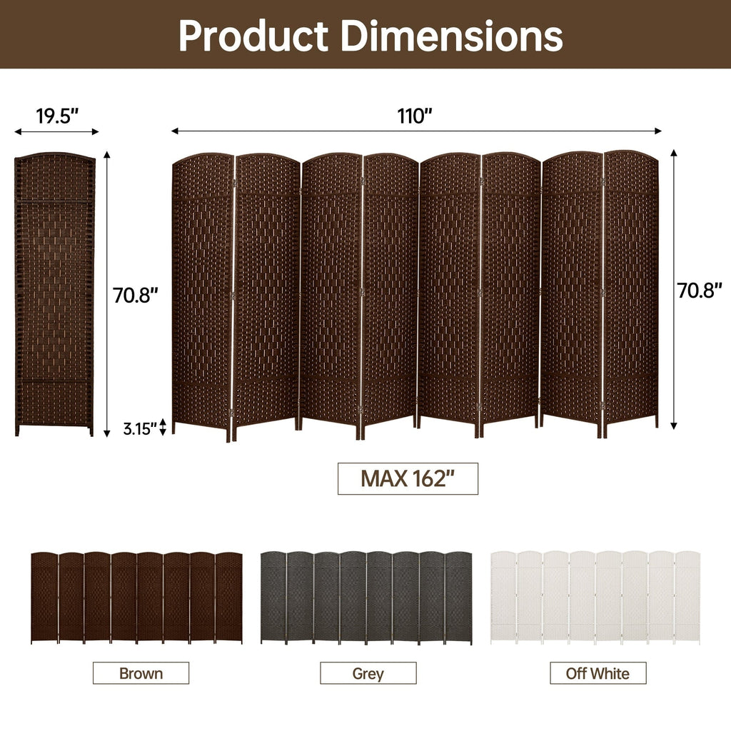 Paravent de séparation de pièce de 6 pieds de haut en fibre tissée, écran de confidentialité autoportant, écran pliant