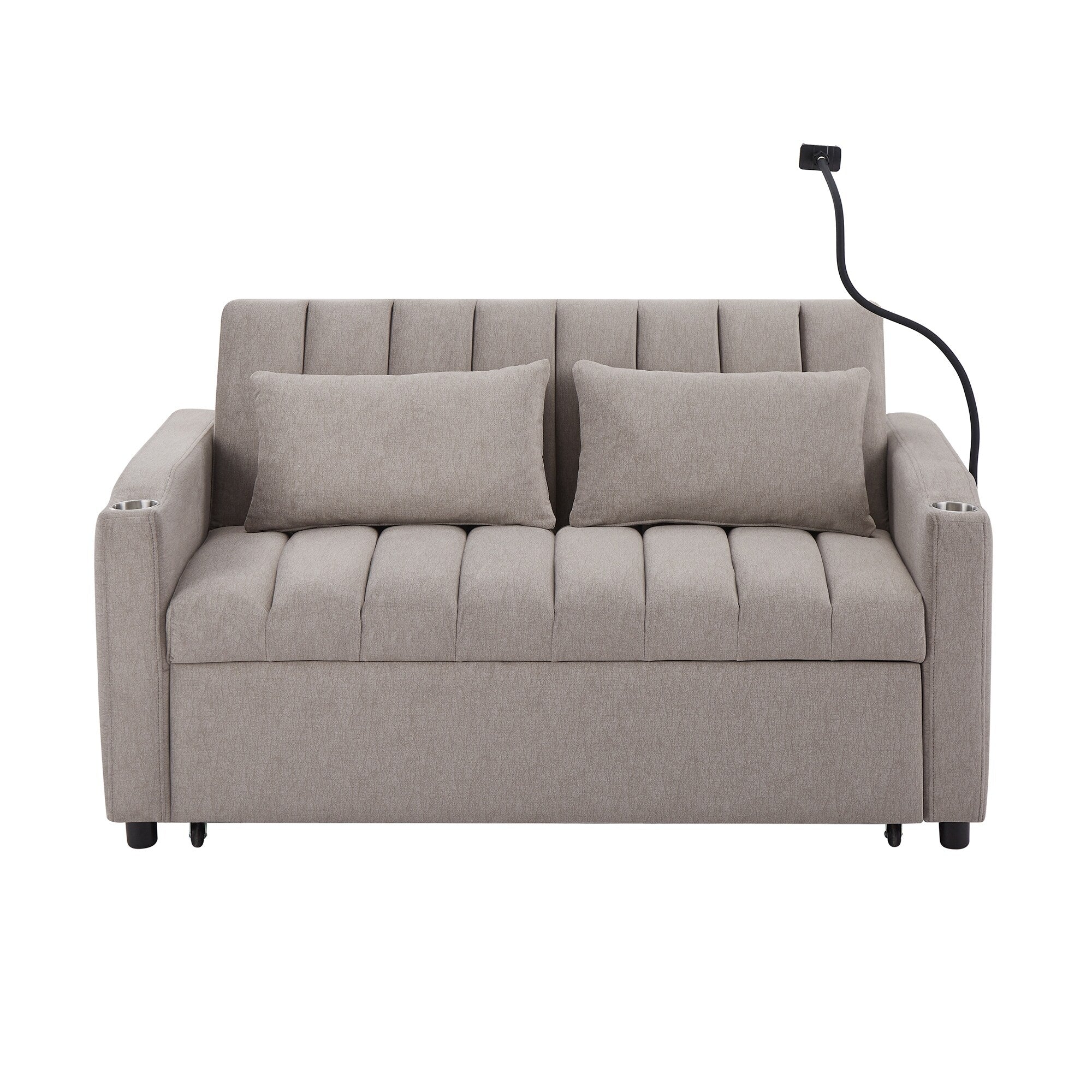 Roomfitters Convertible Loveseat Sofa Bed with USB Ports, Side Pockets, Cup Holders, and Swivel Phone Holder for Living Room