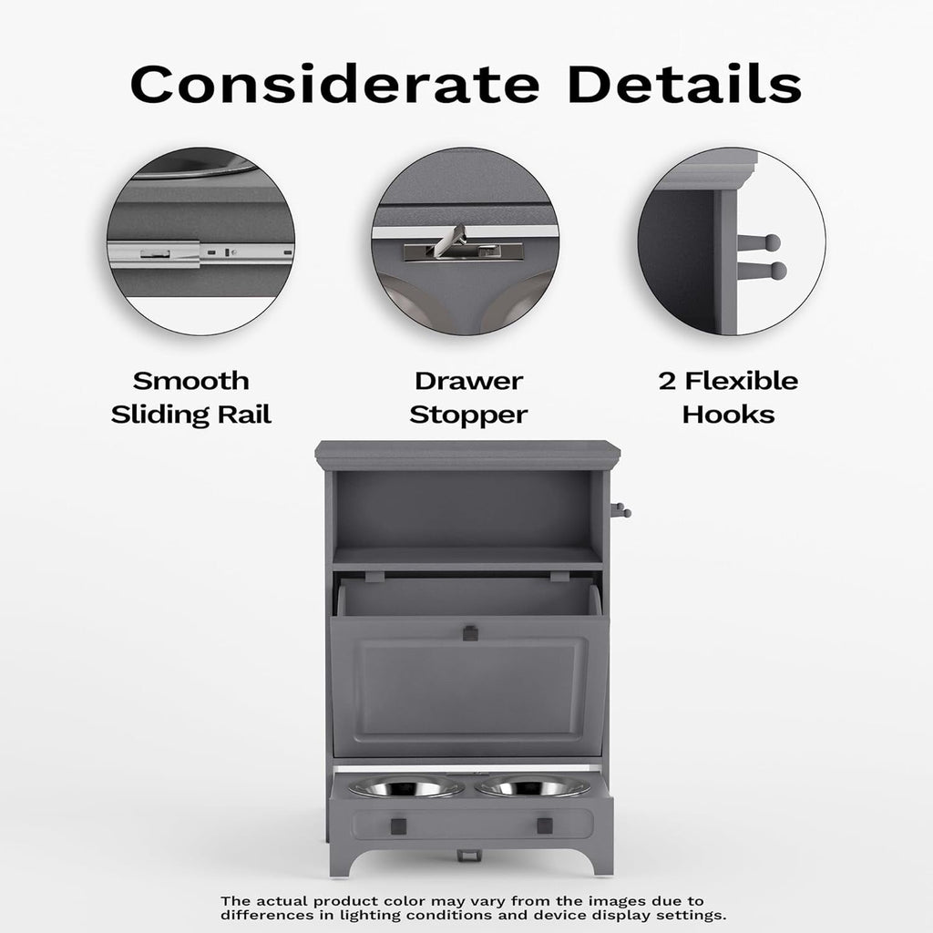 Station d'alimentation pour chiens Roomfitters avec 2 gamelles surélevées et armoire d'alimentation inclinable pour animaux de compagnie