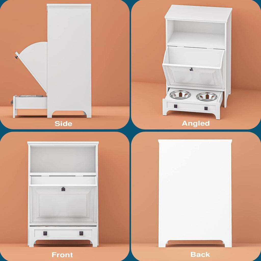 Station d'alimentation pour chiens Roomfitters avec 2 gamelles surélevées et armoire d'alimentation inclinable pour animaux de compagnie