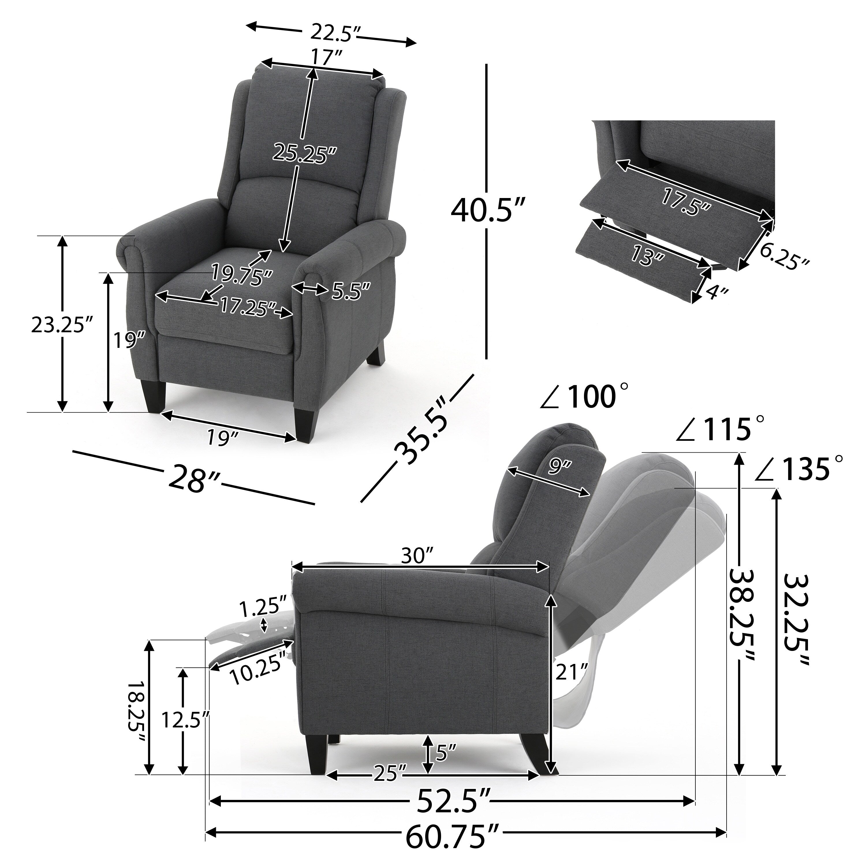 Roomfitters Ultimate Comfort PU Leather Pushback Recliner, Luxurious Recliner Chair for Living Room or Bedroom