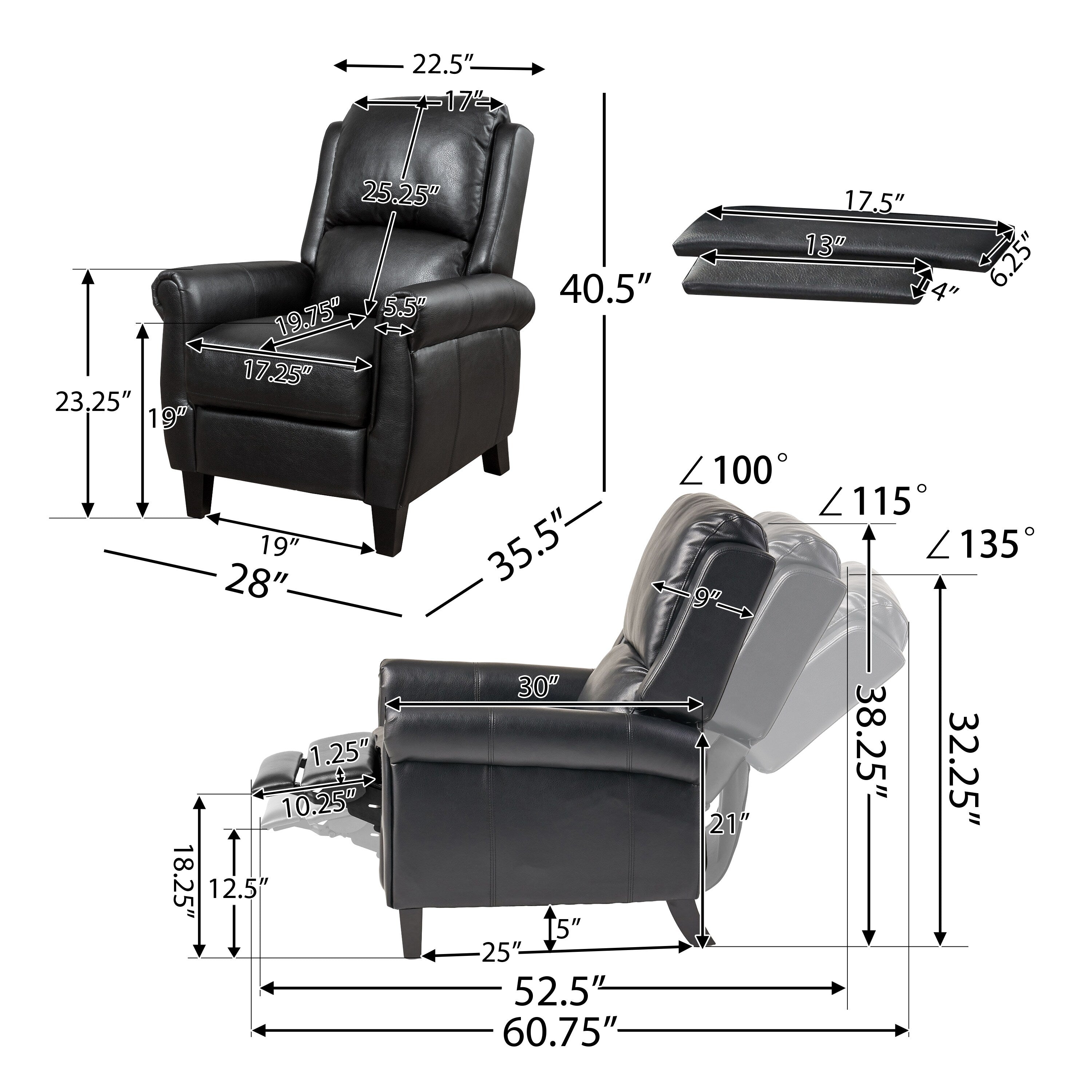 Roomfitters Ultimate Comfort PU Leather Pushback Recliner, Luxurious Recliner Chair for Living Room or Bedroom