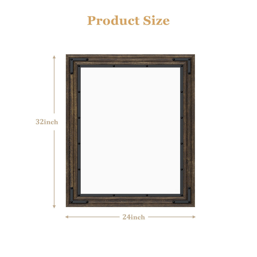 Rustic Wooden Framed Wall Mirror, Natural Wood Bathroom Vanity Mirror