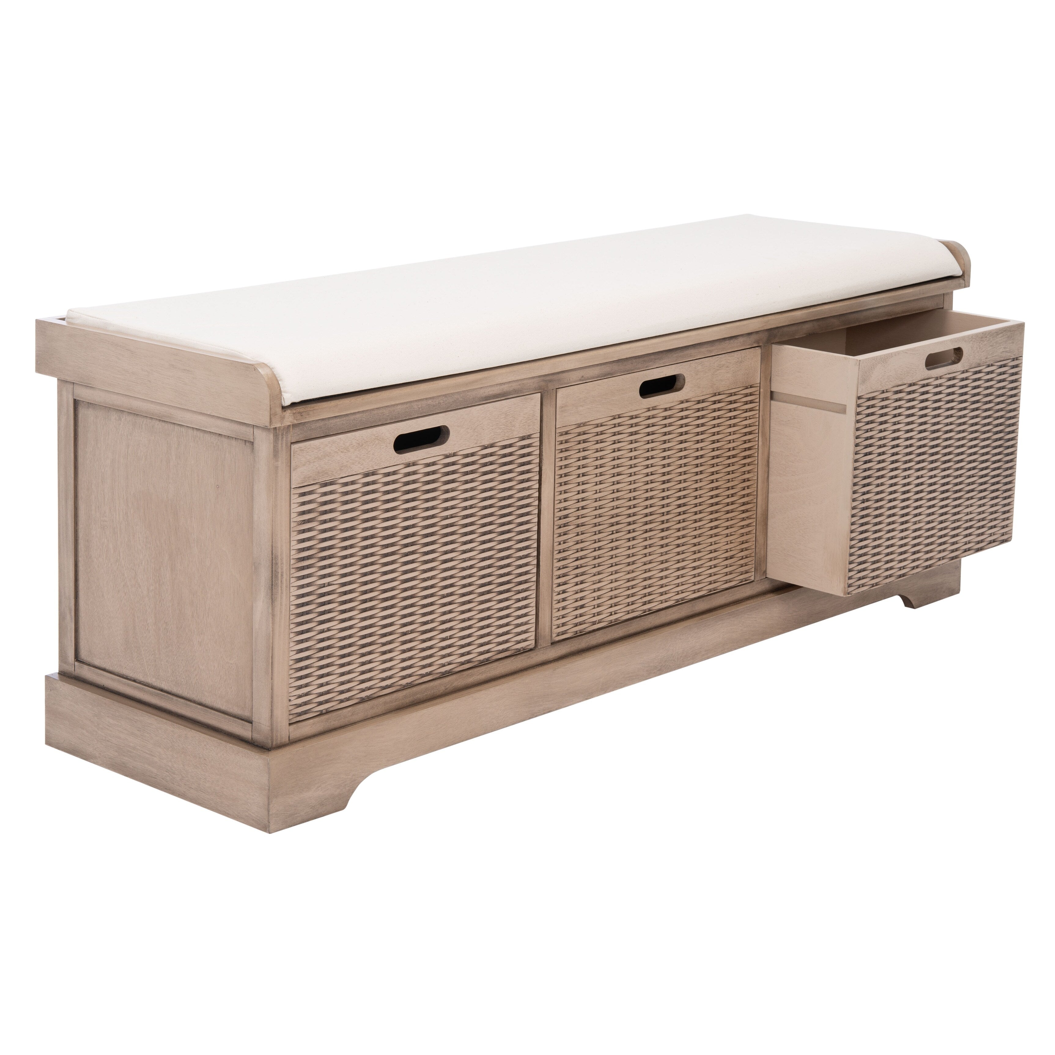 Banc de rangement à 3 tiroirs SAFAVIEH Fiorello avec coussins - 47,3 L x 15 L x 19 H - 47 L x 15 P x 19 H