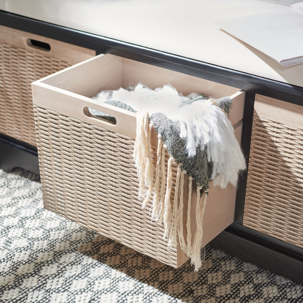 Banc de rangement à 3 tiroirs SAFAVIEH Fiorello avec coussins - 47,3 L x 15 L x 19 H - 47 L x 15 P x 19 H