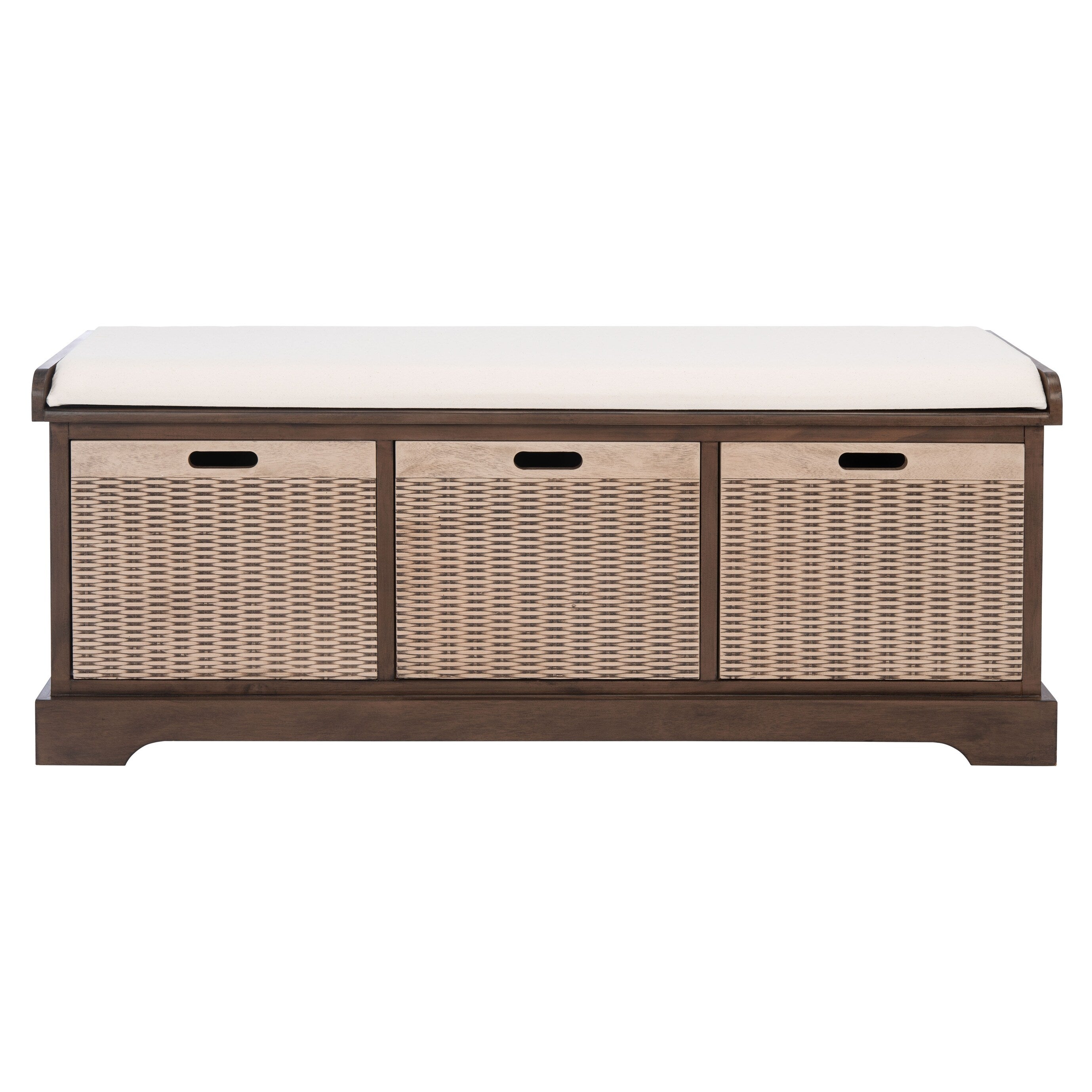 Banc de rangement à 3 tiroirs SAFAVIEH Fiorello avec coussins - 47,3 L x 15 L x 19 H - 47 L x 15 P x 19 H