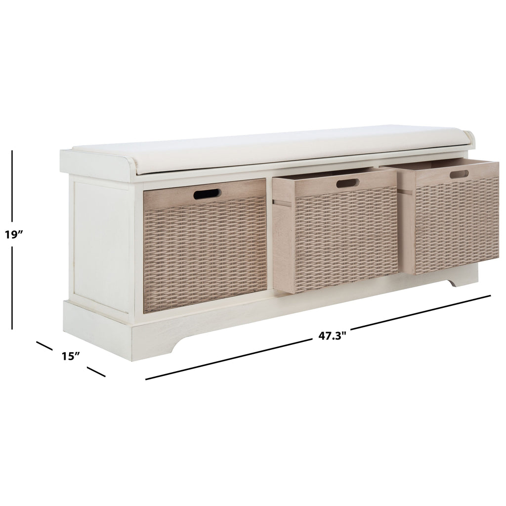 Banc de rangement à 3 tiroirs SAFAVIEH Fiorello avec coussins - 47,3 L x 15 L x 19 H - 47 L x 15 P x 19 H