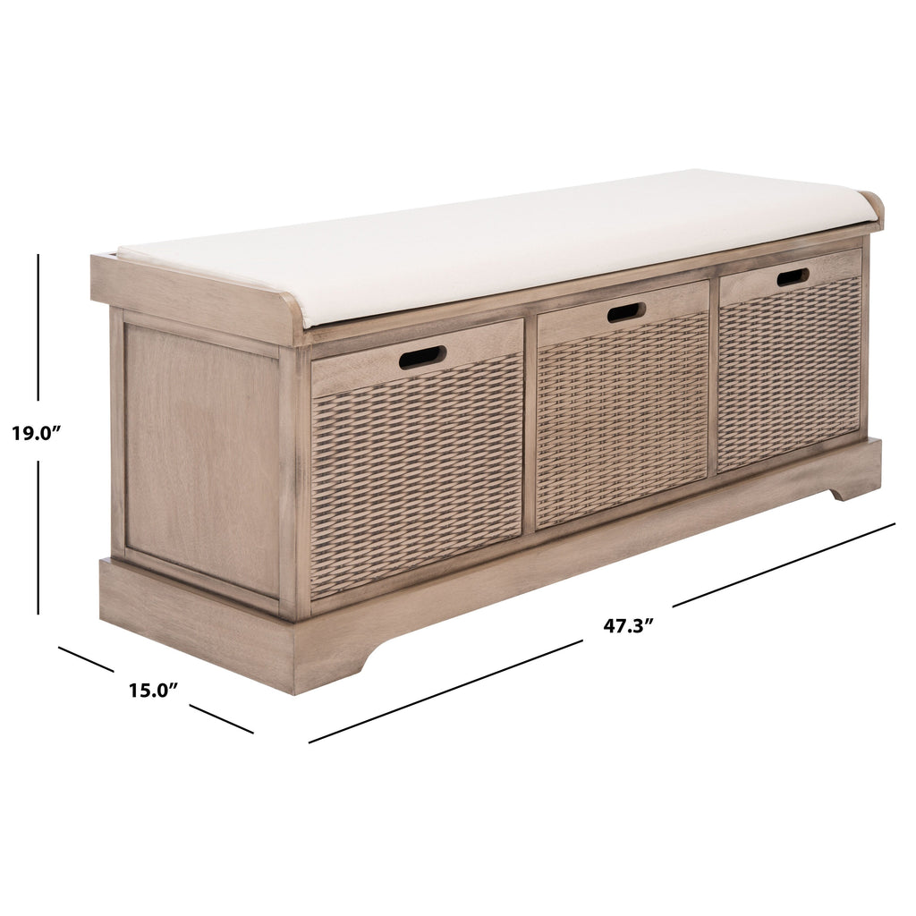 Banc de rangement à 3 tiroirs SAFAVIEH Fiorello avec coussins - 47,3 L x 15 L x 19 H - 47 L x 15 P x 19 H