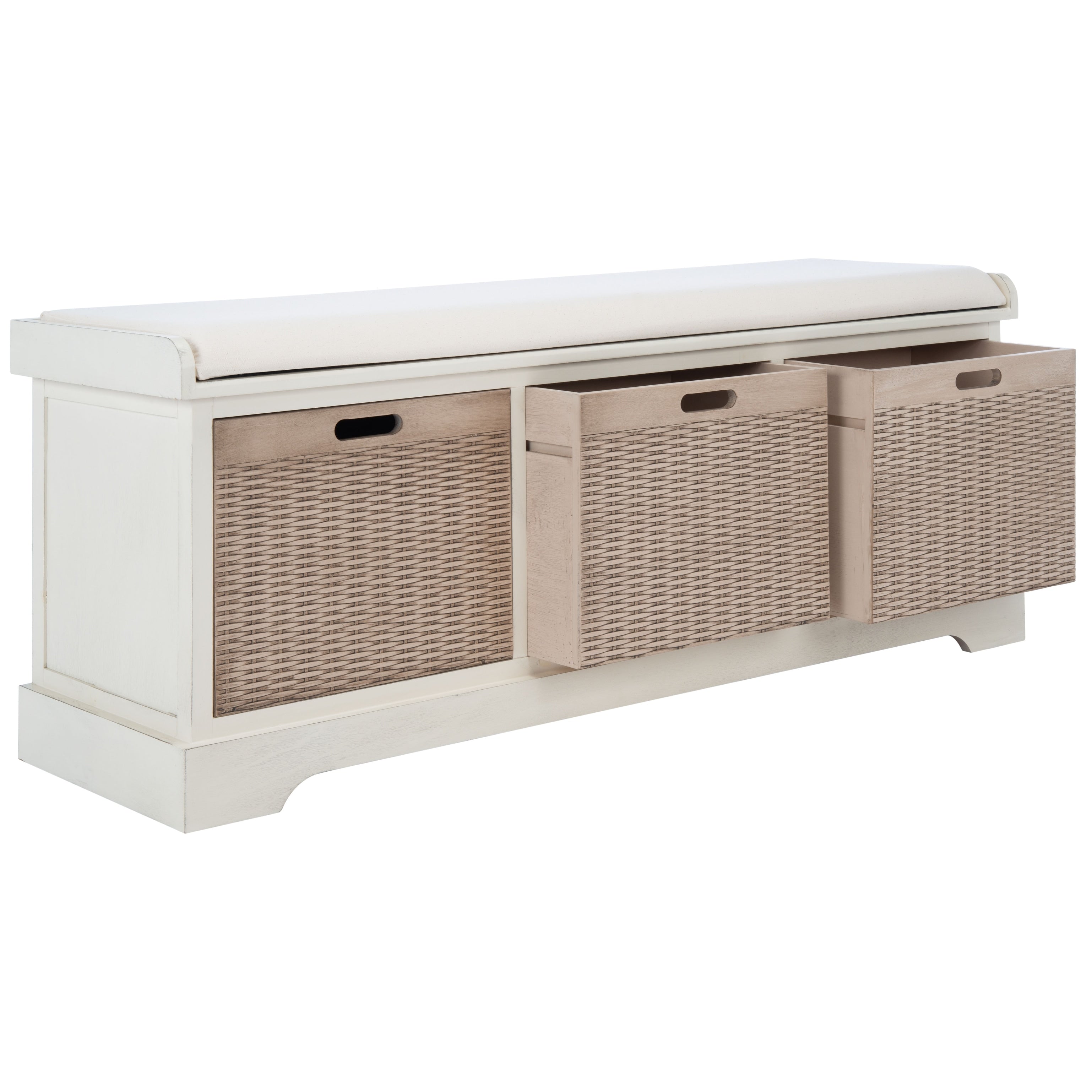 Banc de rangement à 3 tiroirs SAFAVIEH Fiorello avec coussins - 47,3 L x 15 L x 19 H - 47 L x 15 P x 19 H