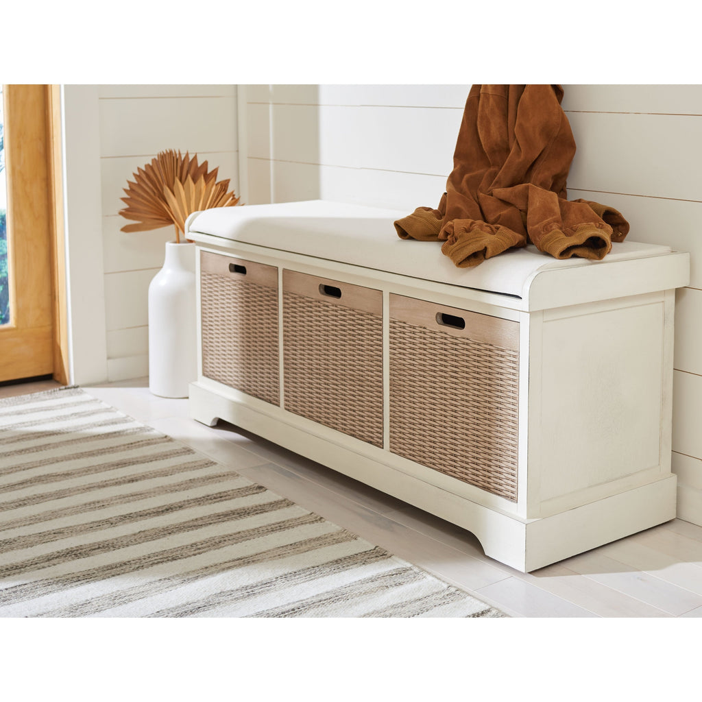 Banc de rangement à 3 tiroirs SAFAVIEH Fiorello avec coussins - 47,3 L x 15 L x 19 H - 47 L x 15 P x 19 H