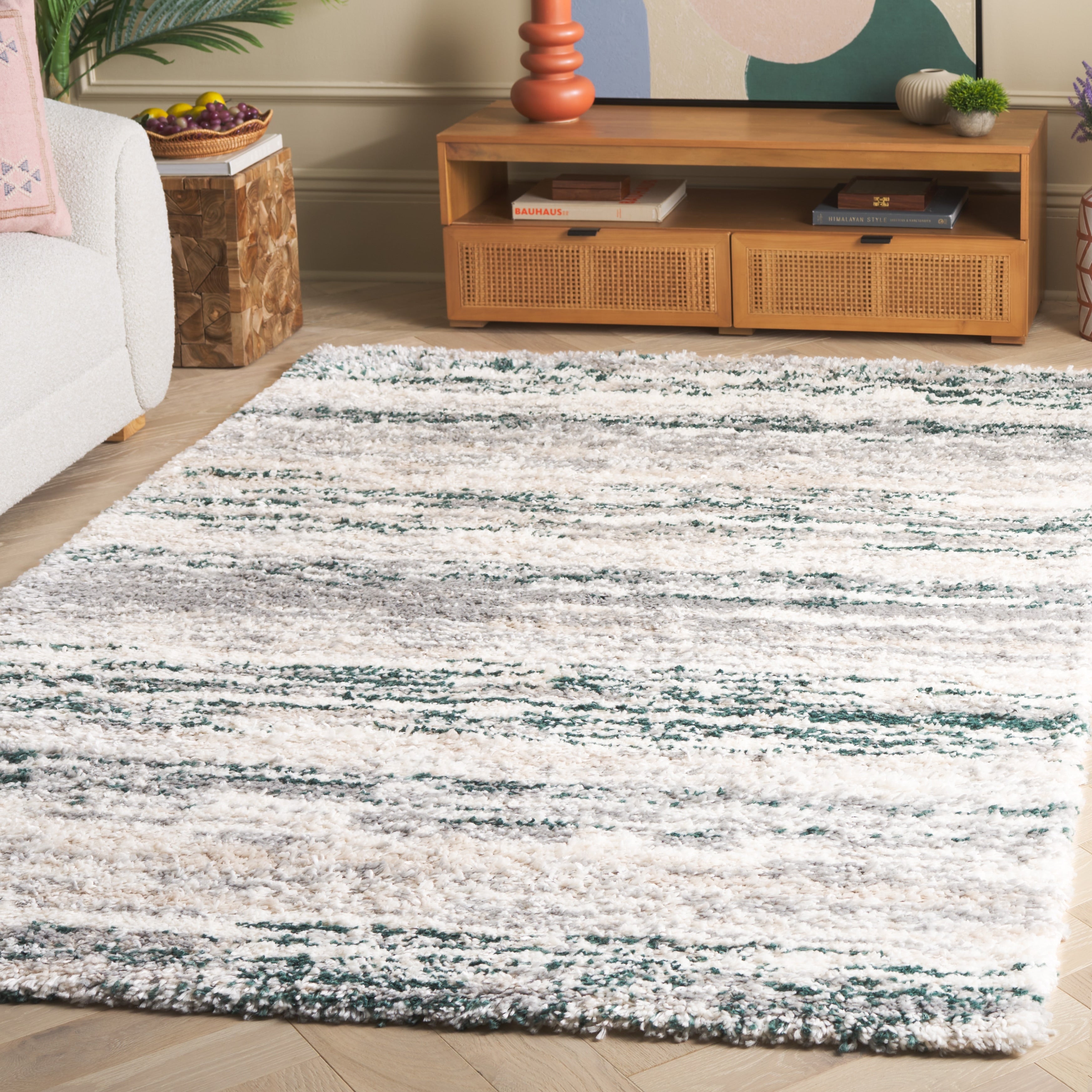 SAFAVIEH Fontana Shag Mevlide Modern Stripe 2-inch Thick Rug