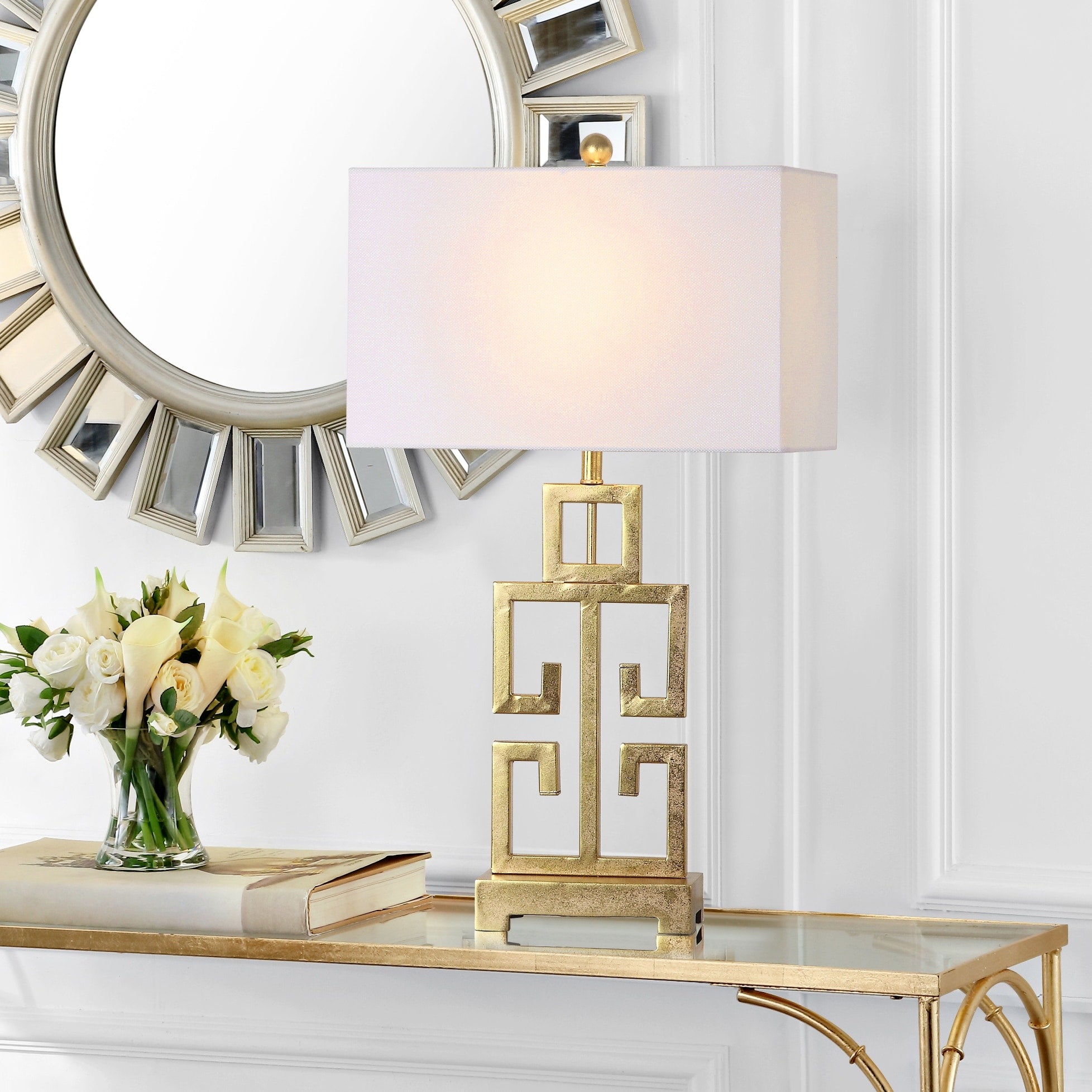 Lampe de table Chantelle de SAFAVIEH Lighting, 29 pouces, finition or antique grecque (lot de 2) - 16 L x 9 P x 29 H