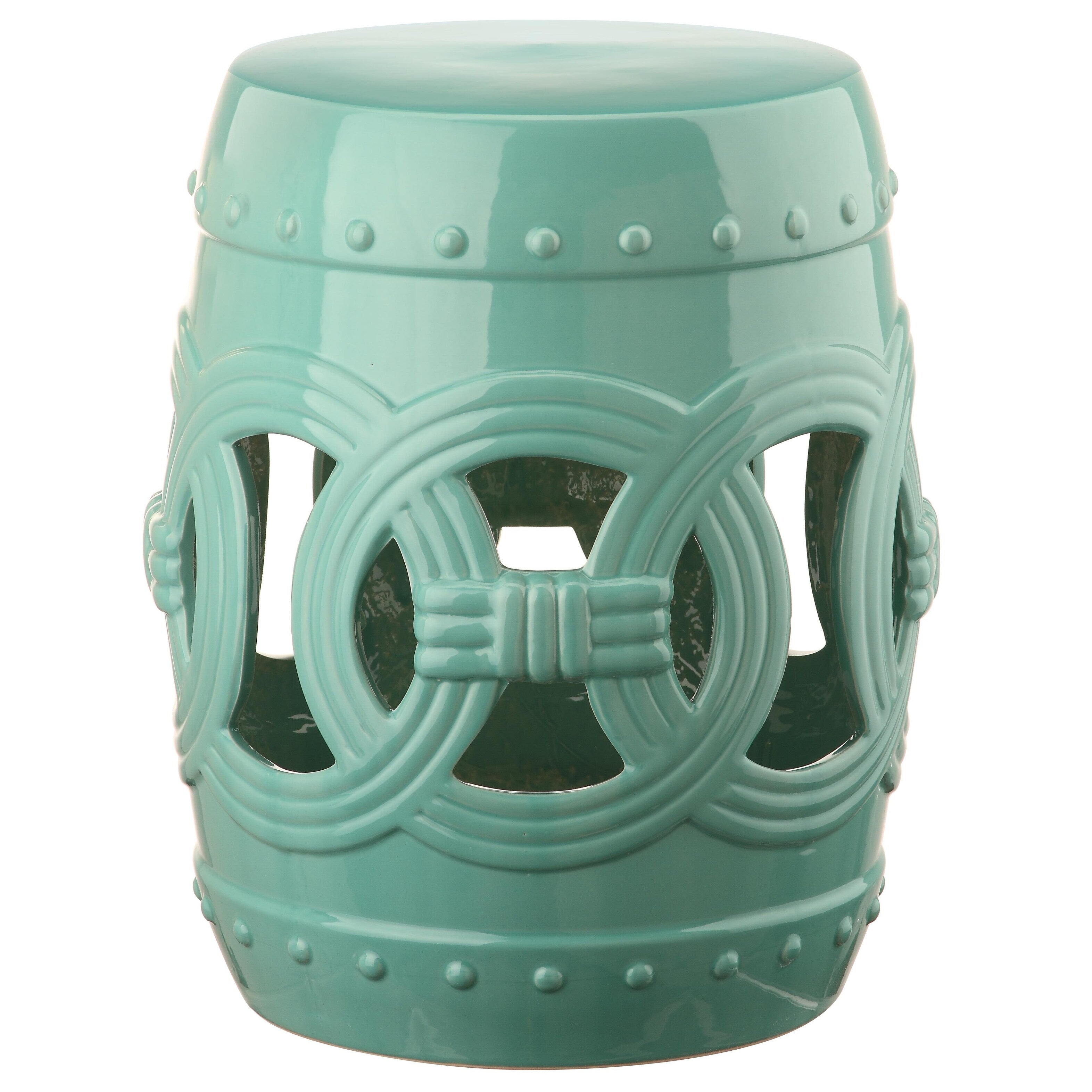 SAFAVIEH Paradise Sarlota Double Coin Blue-Green Ceramic Decorative Garden Stool