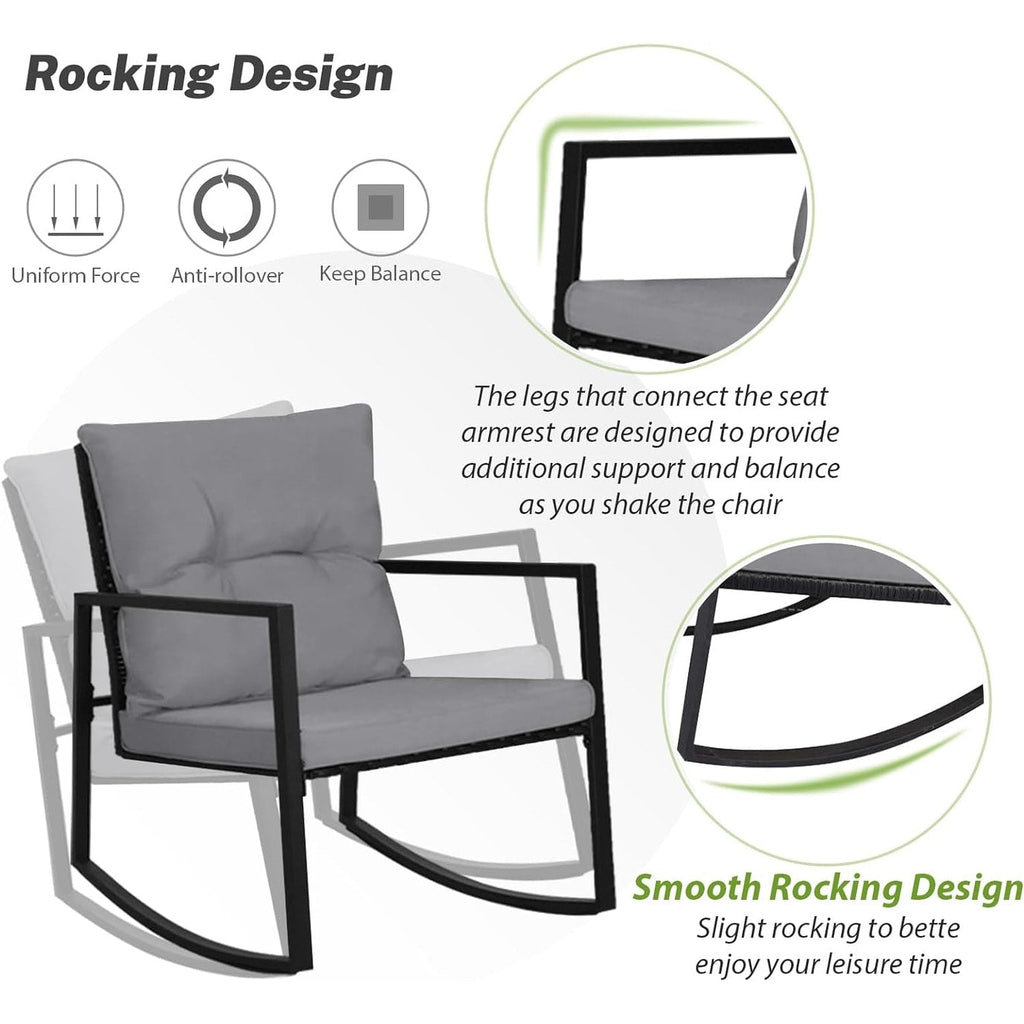 Ensemble bistrot à bascule d'extérieur en métal noir SUNCROWN 3 pièces