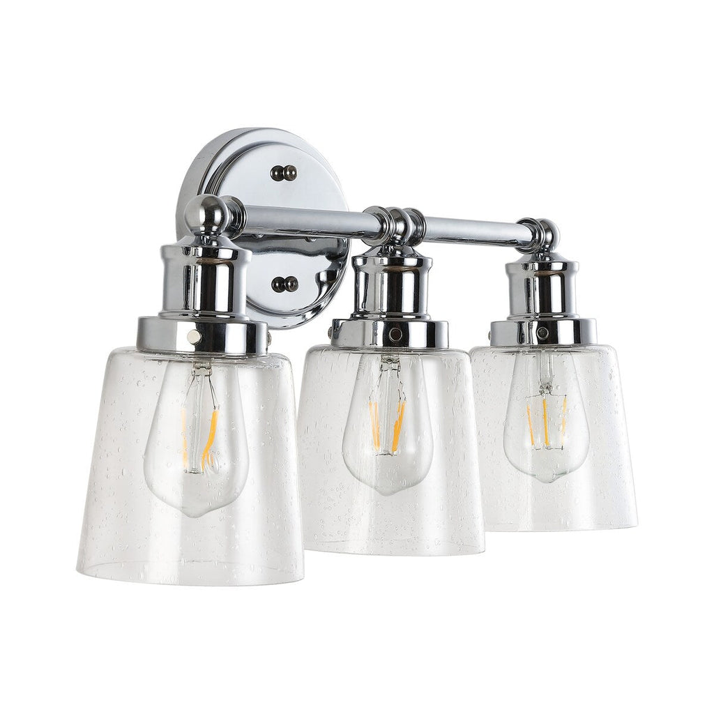 Sandrine 3-Light Iron/Seeded Glass Classic Cottage LED Vanity Light, by JONATHAN Y