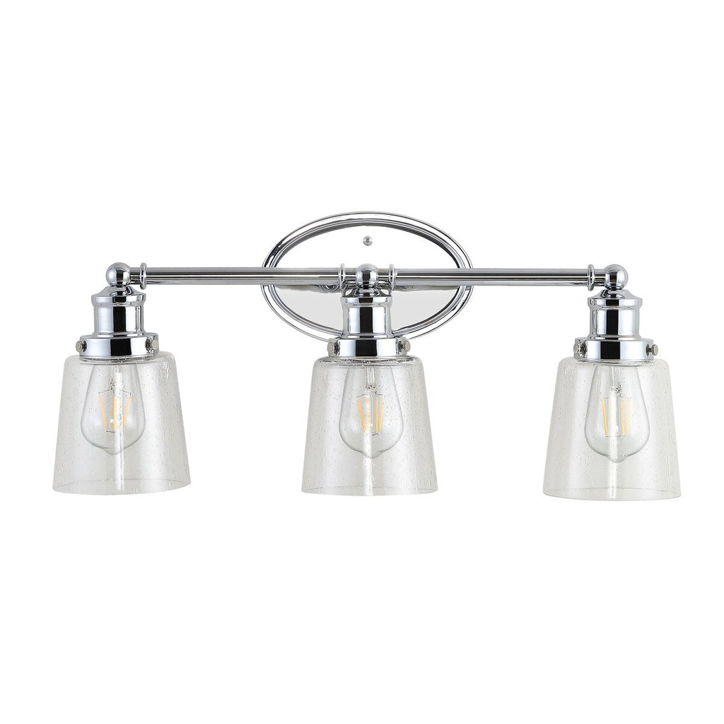 Sandrine 3-Light Iron/Seeded Glass Classic Cottage LED Vanity Light, by JONATHAN Y