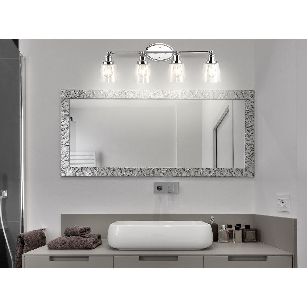 Sandrine 3-Light Iron/Seeded Glass Classic Cottage LED Vanity Light, by JONATHAN Y