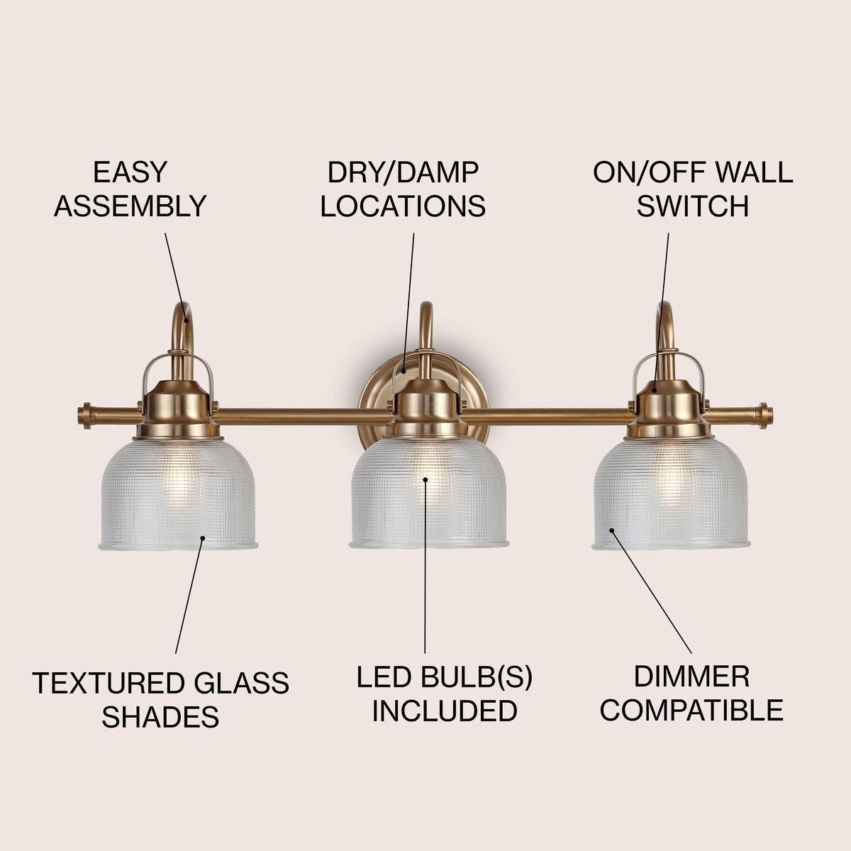 Shirley Metal/Glass LED Vanity Light, by JONATHAN Y