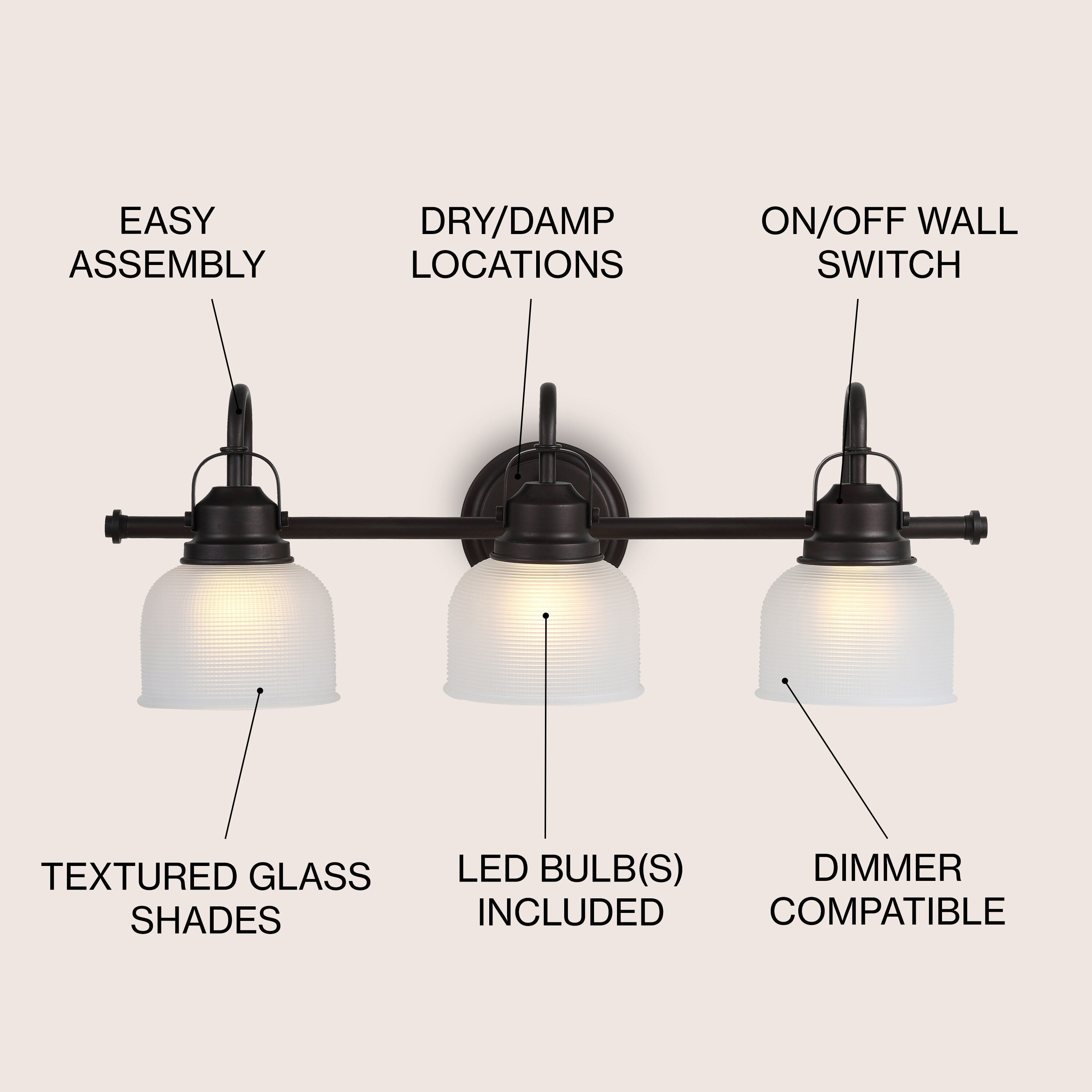 Shirley Metal/Glass LED Vanity Light, by JONATHAN Y