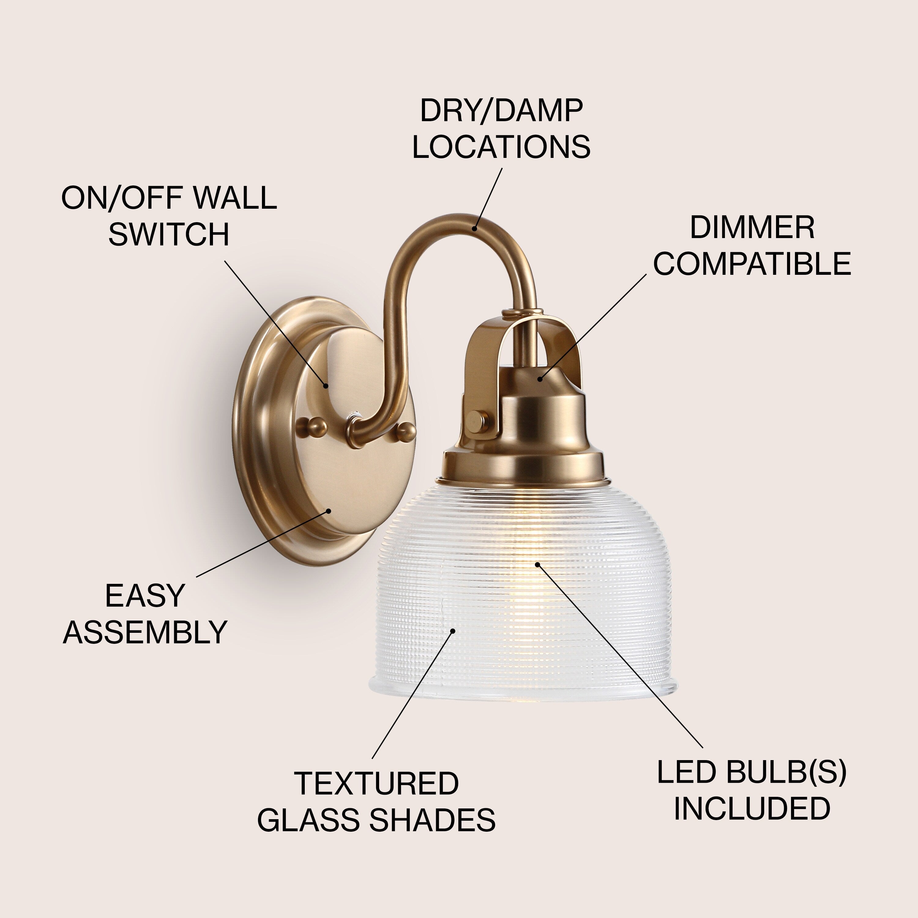 Shirley Metal/Glass LED Vanity Light, by JONATHAN Y