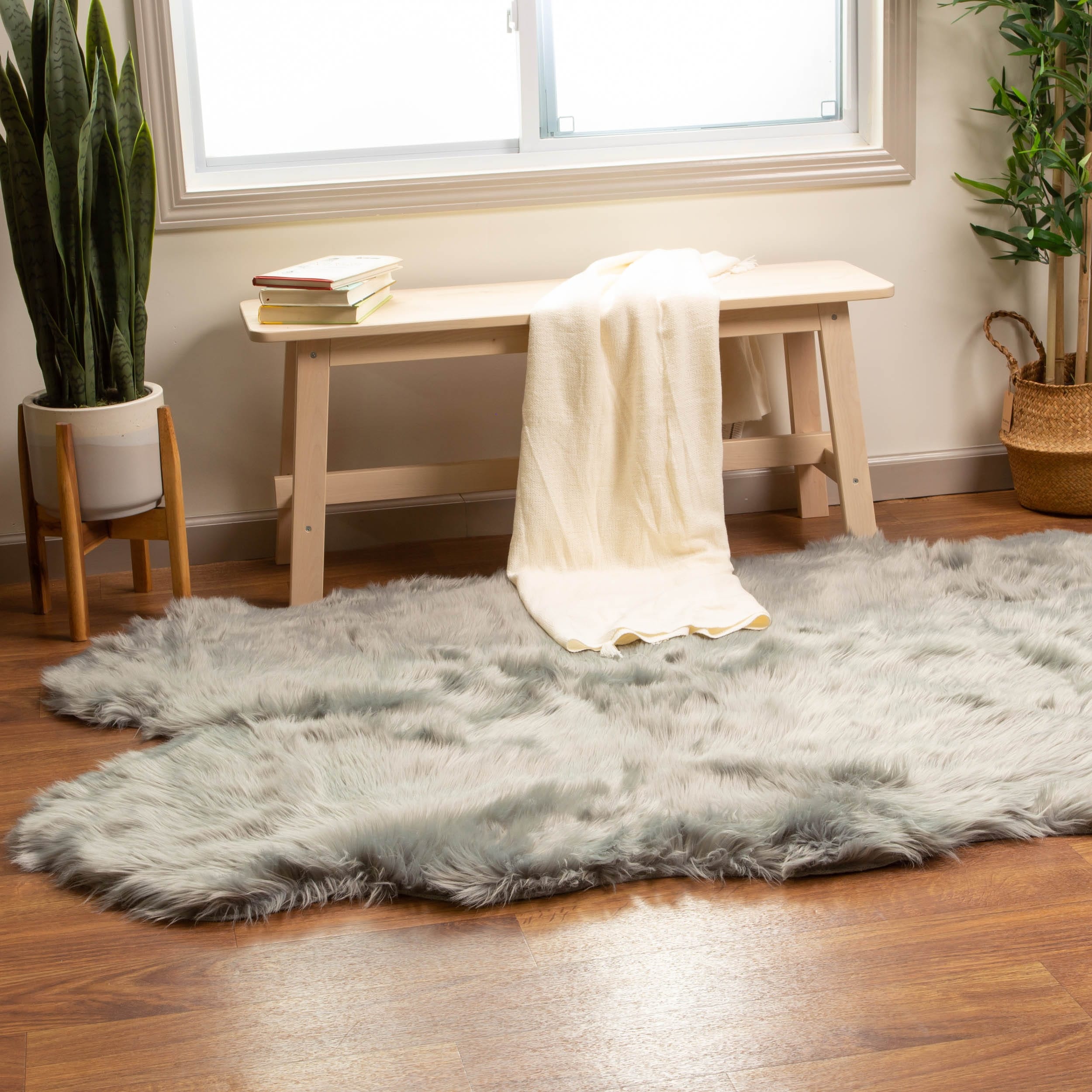 Silver Orchid Parrott Faux Fur Sheepskin Area Rug