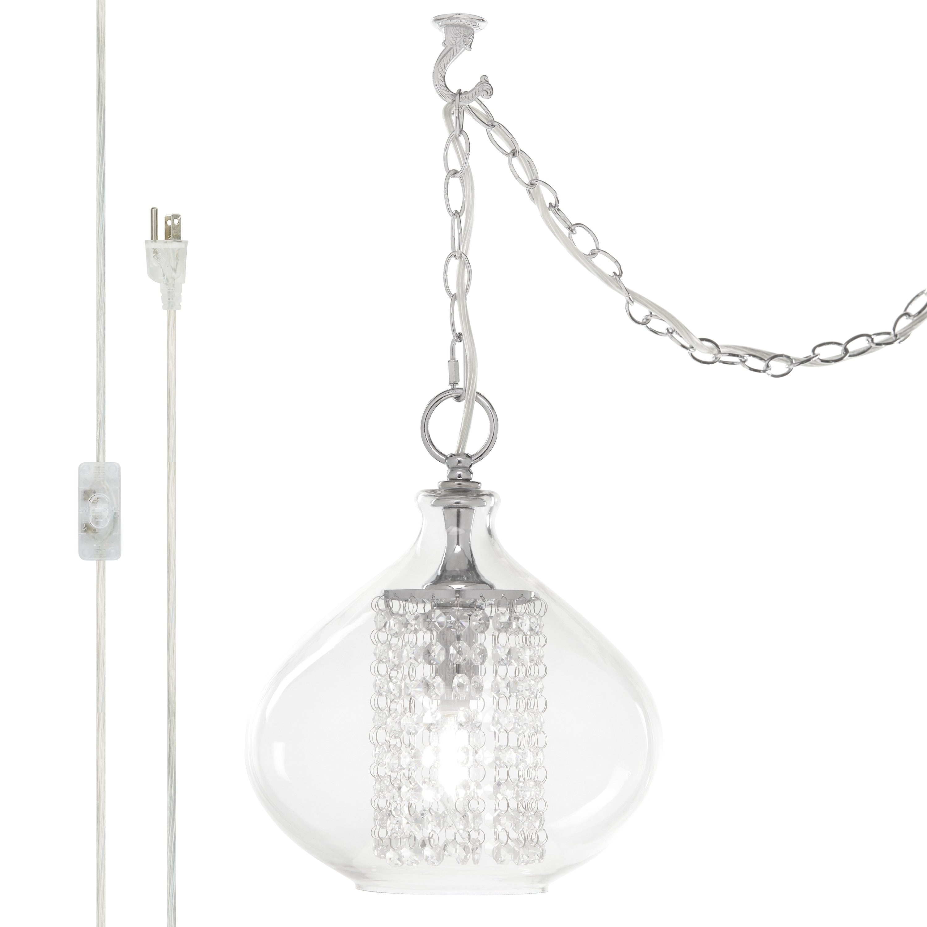 Silver Orchid Wallock Glass and Faceted Crystal Glass Jewels Plug-in and Hardwire Hanging Pendant