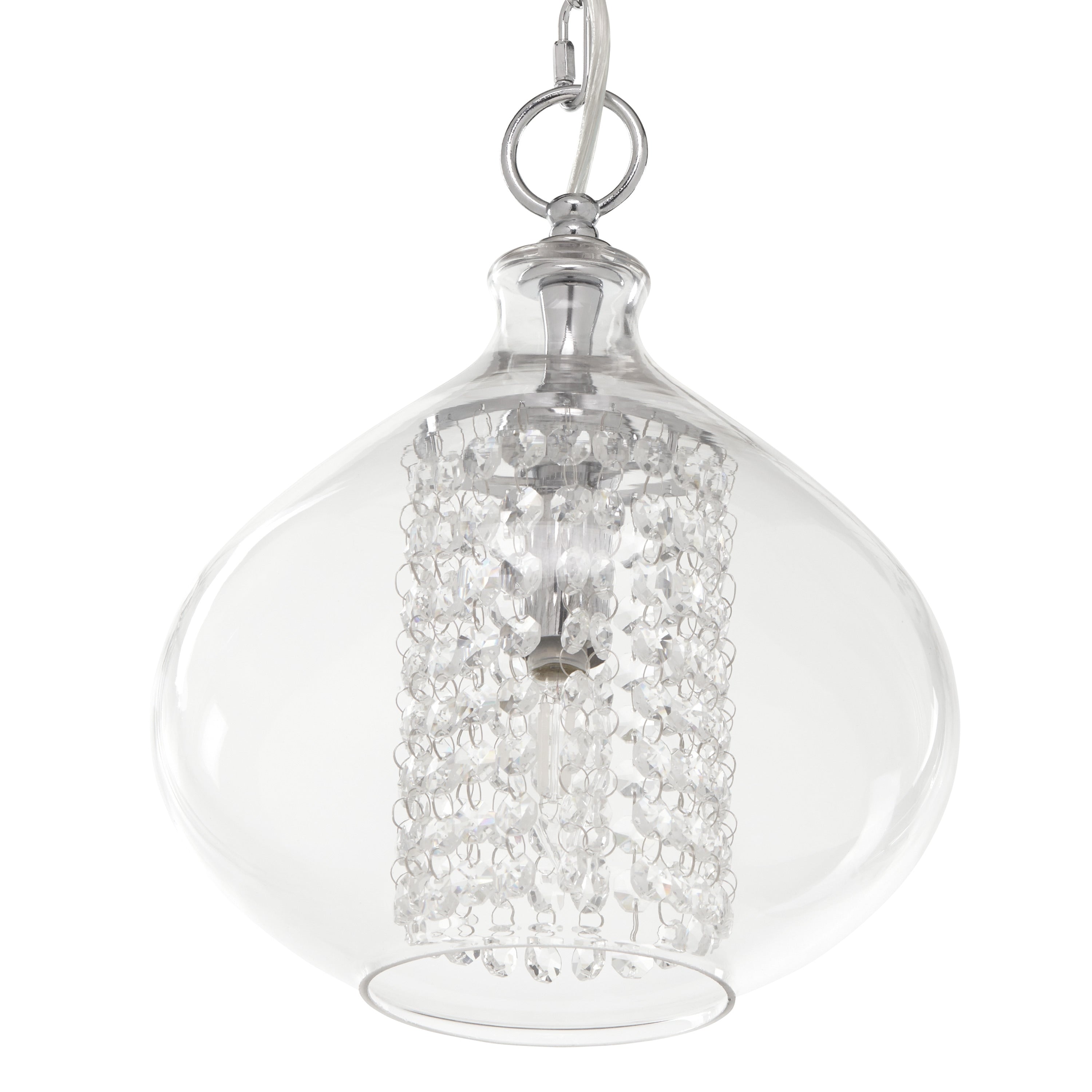 Silver Orchid Wallock Glass and Faceted Crystal Glass Jewels Plug-in and Hardwire Hanging Pendant
