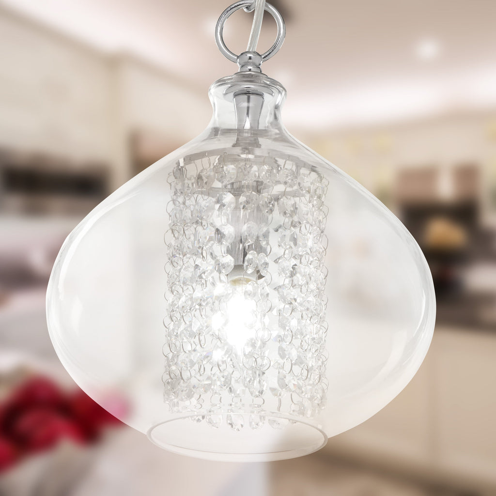 Silver Orchid Wallock Glass and Faceted Crystal Glass Jewels Plug-in and Hardwire Hanging Pendant