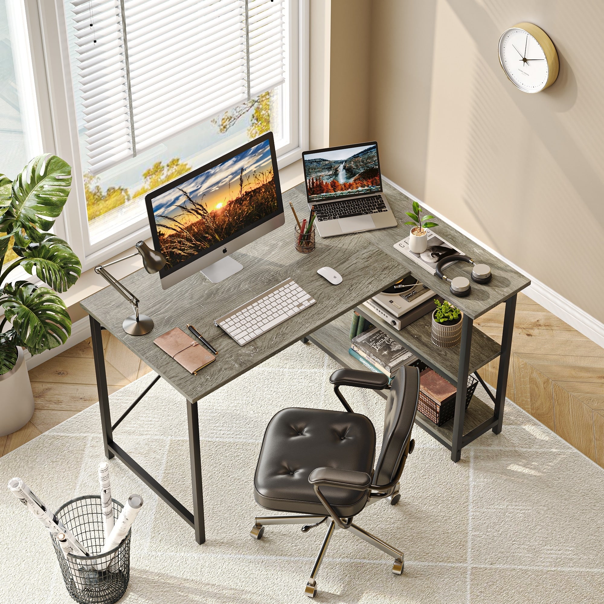 Petit bureau en L avec étagères de rangement Bureau d'ordinateur d'angle