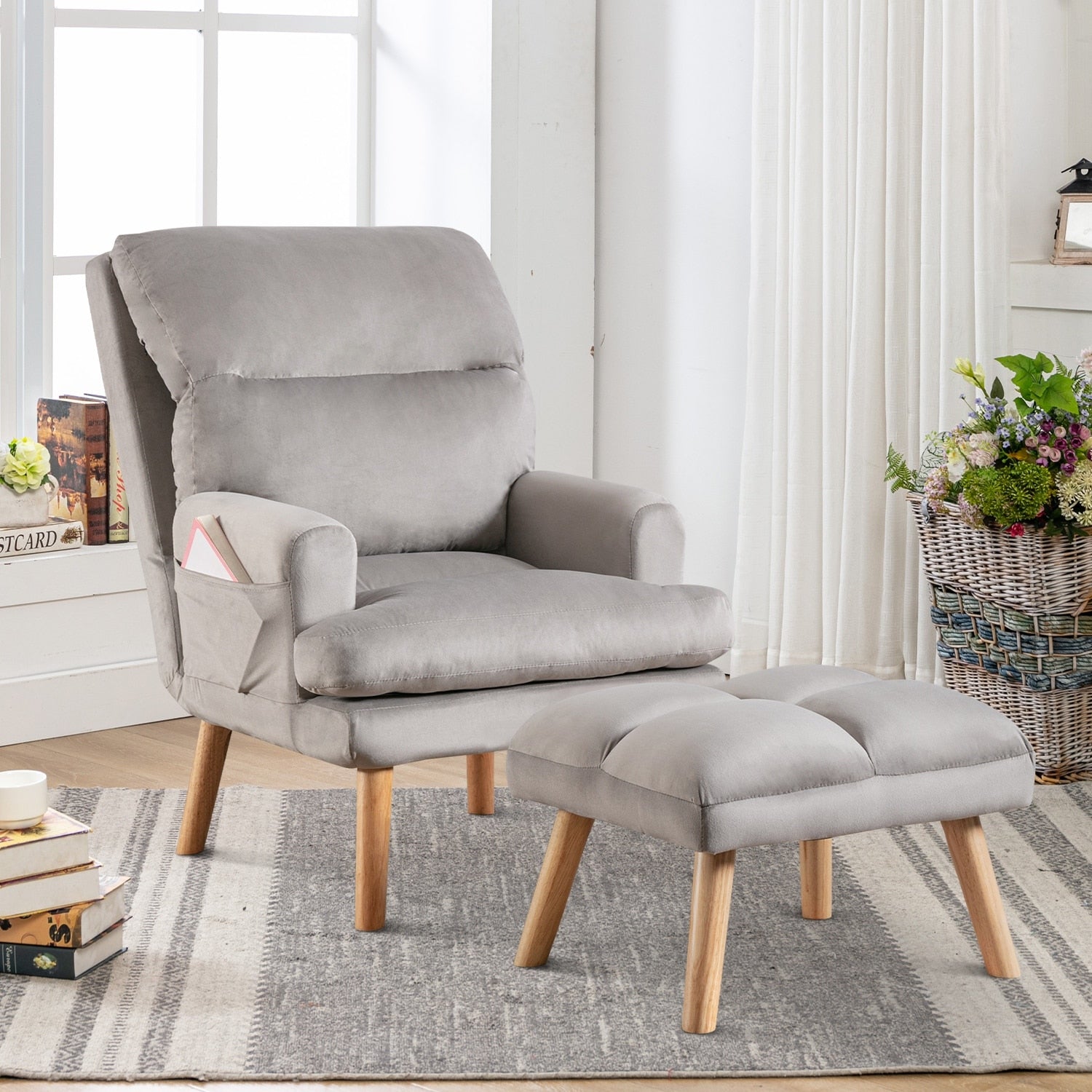 Fauteuil de salon décontracté en tissu doux avec dossier et pieds réglables